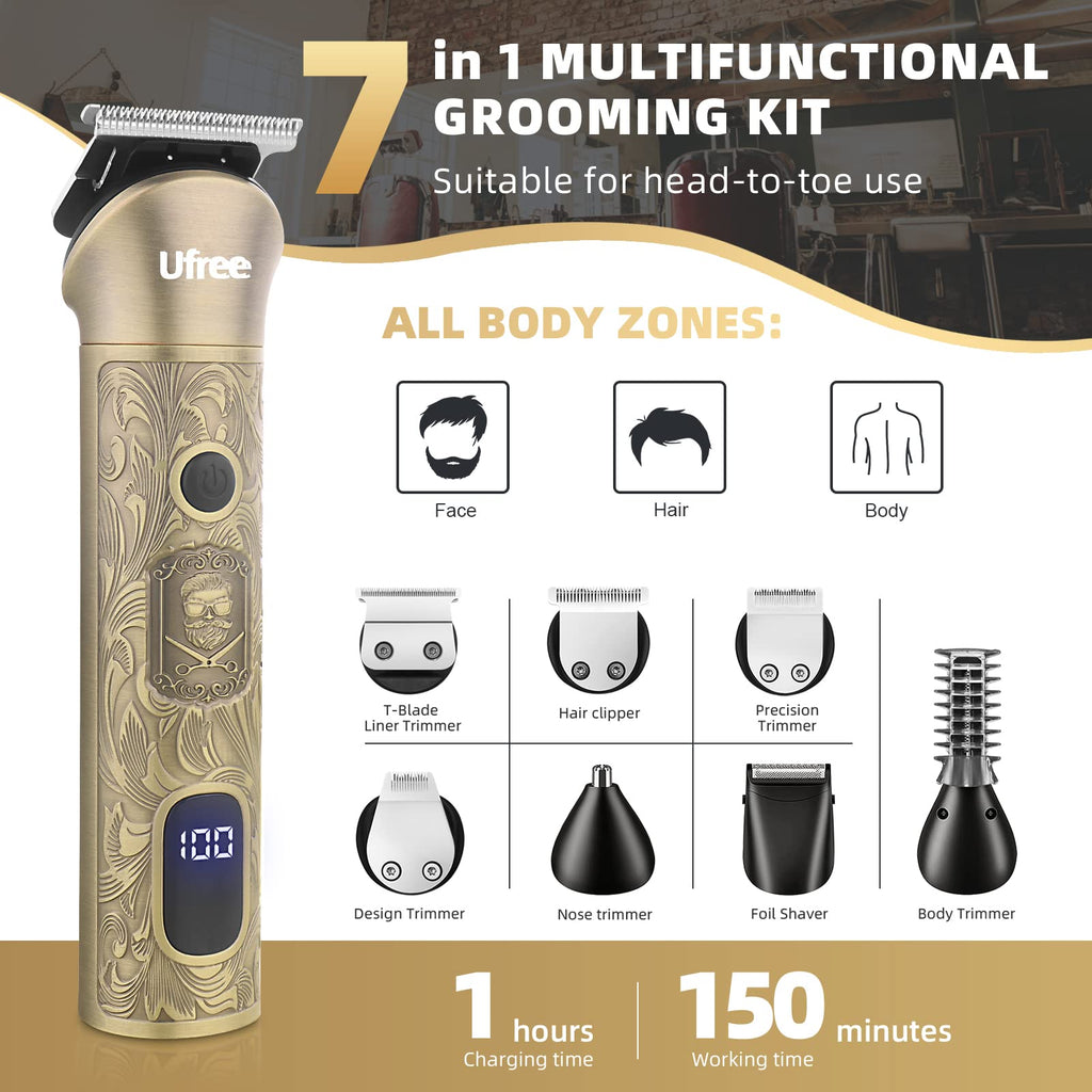 Ufree Beard Trimmer for Men, Electric Razor Shaver, Cordless Hair Clipper Shaving Kit for Mustache Body Nose Ear Hair Facial, Adjustable Beard Grooming Kit Father Birthday Gifts for Men Husband Dad