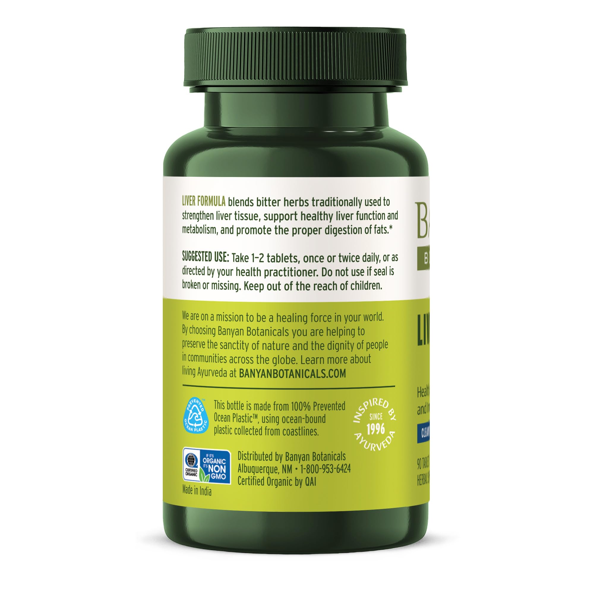 Banyan Botanicals Organic Liver Formula – Detox & Gallbladder Support – Cooling Bitter Herbs for Bile Production & Systemic Cleansing – with Guduchi & Punarnava – 90 Tablets – USDA Organic
