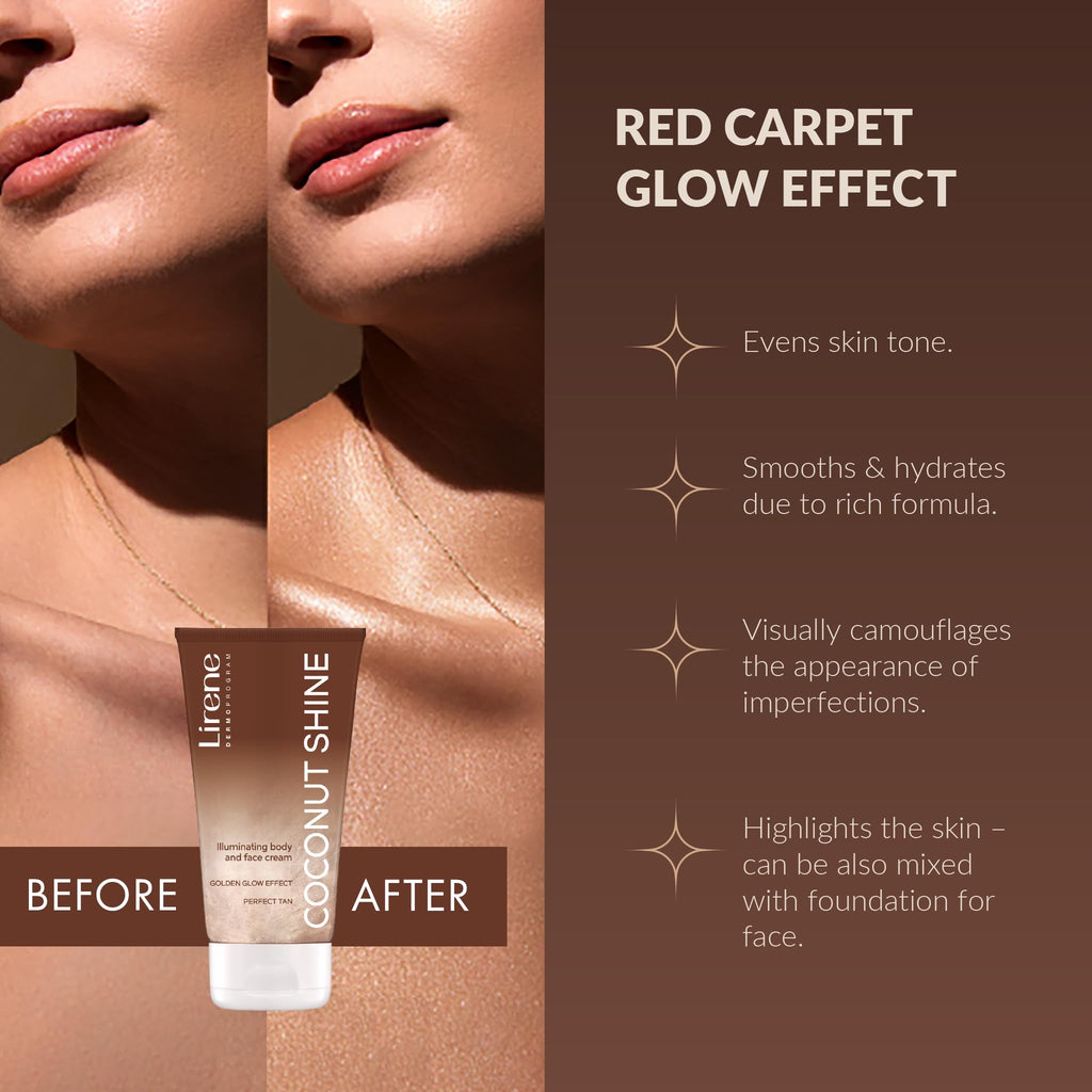 Lirene PERFECT TAN Illuminating Golden Body & Face Cream – Vegan, 150ml – Coconut Shine, Hydrating & Radiance-Boosting Lotion for Every Complexion