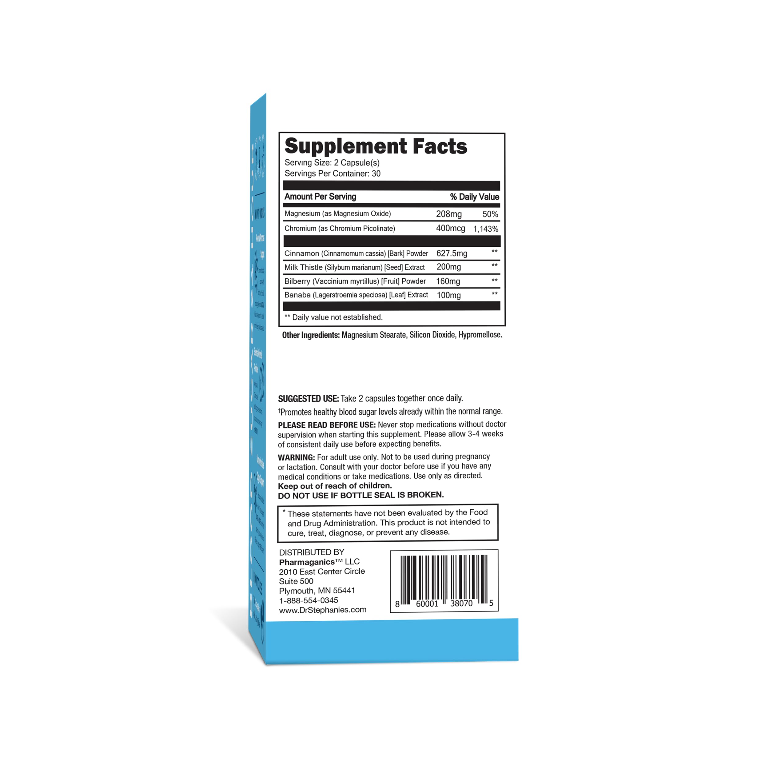 Pharmaganics Blood Sugar 24 Hour - 6 in 1 Formula with Cinnamon, Banaba, Chromium, Milk Thistle, & More - Once Daily Supplement