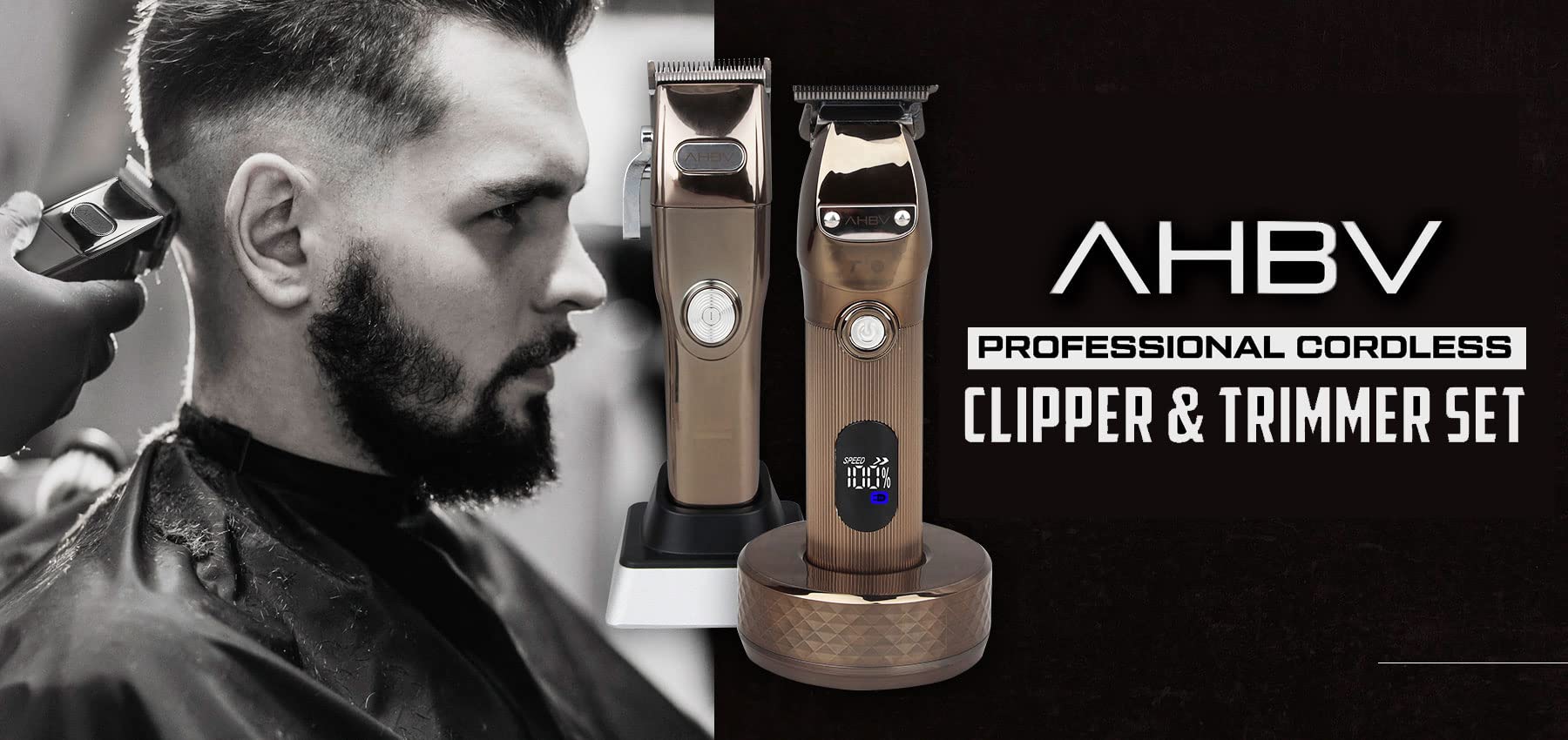 Common Wealth AHBV Professional Cordless Li Fade Clipper & Trimmer Set Haircut Kit with Charging Stands & Guide Combs
