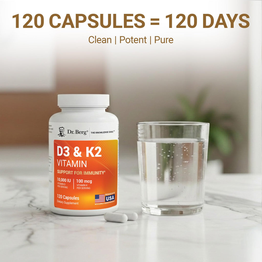 Dr. Berg Maximum Strength 7-in-1 Vitamin D3 K2 10,000 IU | Naturally Derived D3 | 4X Lab-Tested & Verified | High Absorption Formula | K2 D3 Vitamin Supplement | 120 Capsules