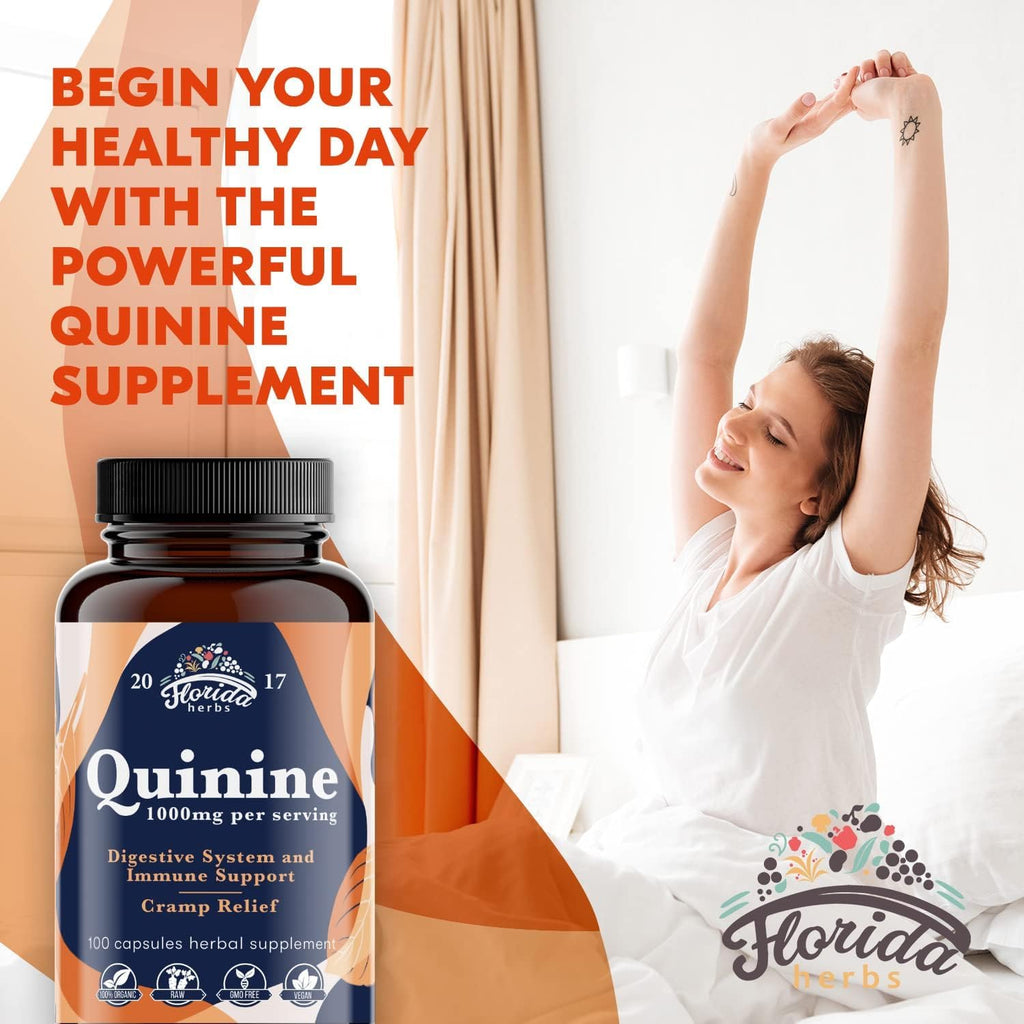 FLORIDA HERBS Leg Cramp Support – Organic Quinine Capsules from Cinchona Bark – 1000 mg Vegan Supplement – Muscle & Leg Cramp Relief – Made in USA – 330 Count (3 Bottles Total)