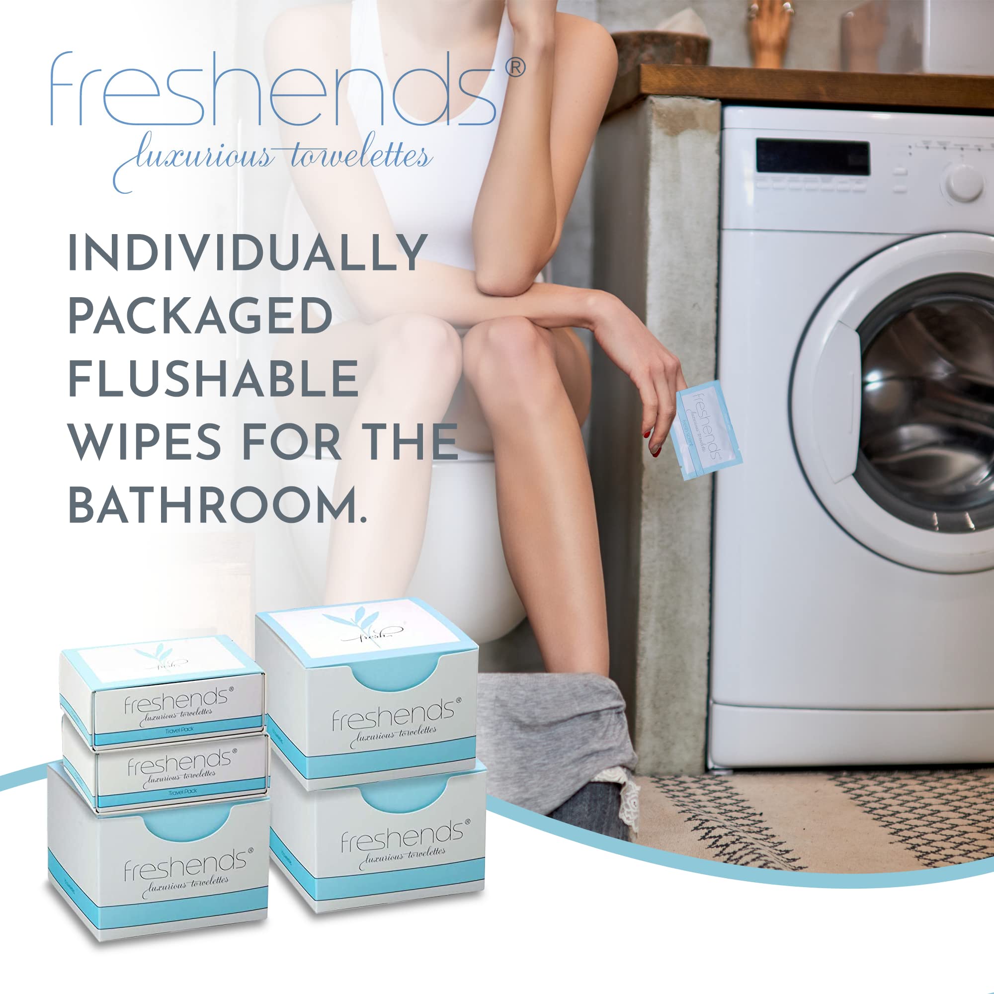 Freshends Luxurious Towelette Bundle — Flushable Wipes — Flushable Toilet Tissues, Personal Care Bathroom Wipes, Individually Packed Wet Wipes, Travel Wipes — Weekender 78 Pack, Blue