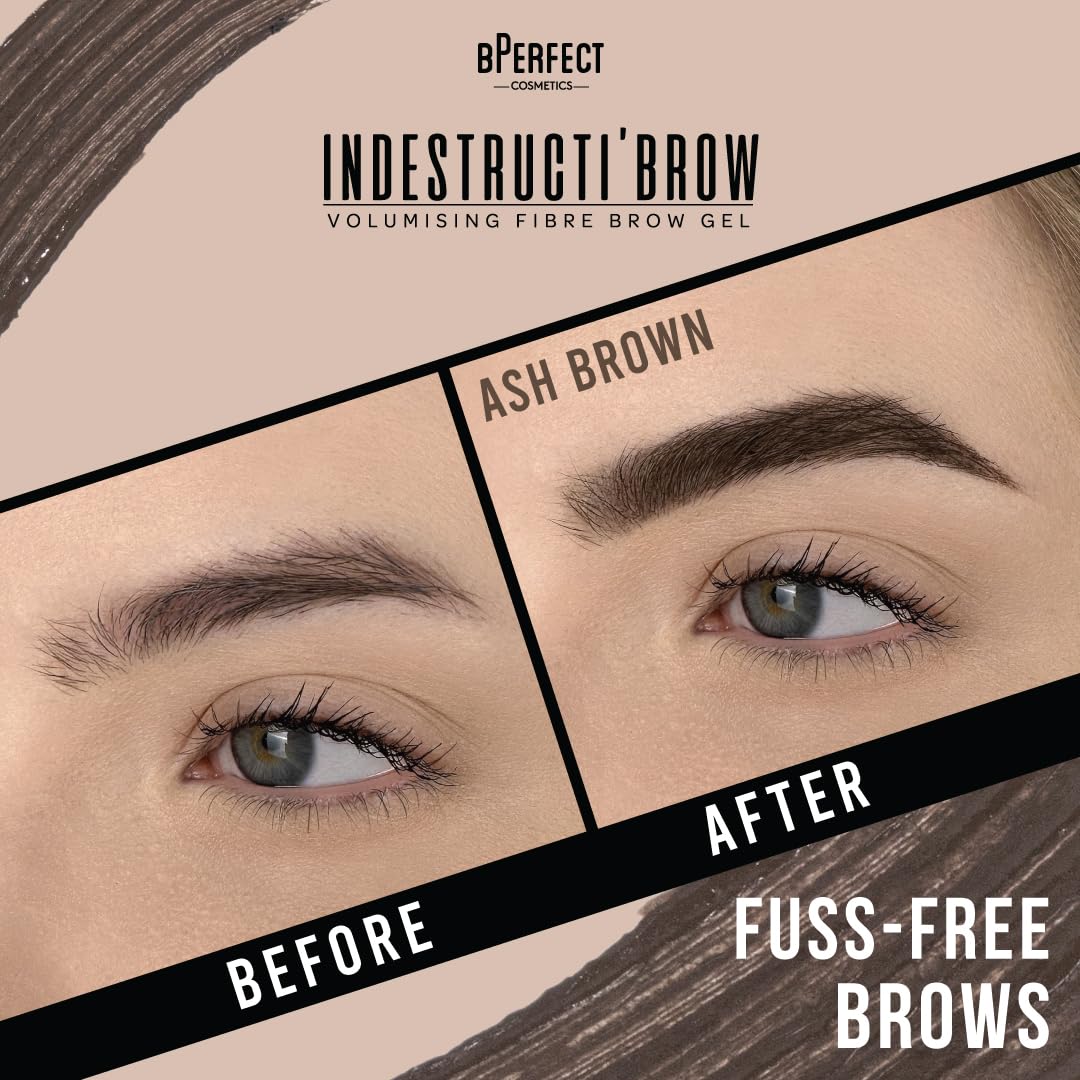 BPerfect Indestructi’Brow – Brow Fiber Gel Mascara with Sweat-Proof Microfibres for Volume, Hold & Colour – Ash Brown (For Silver, Ash Blonde & Dark Brown Hair), 8ml