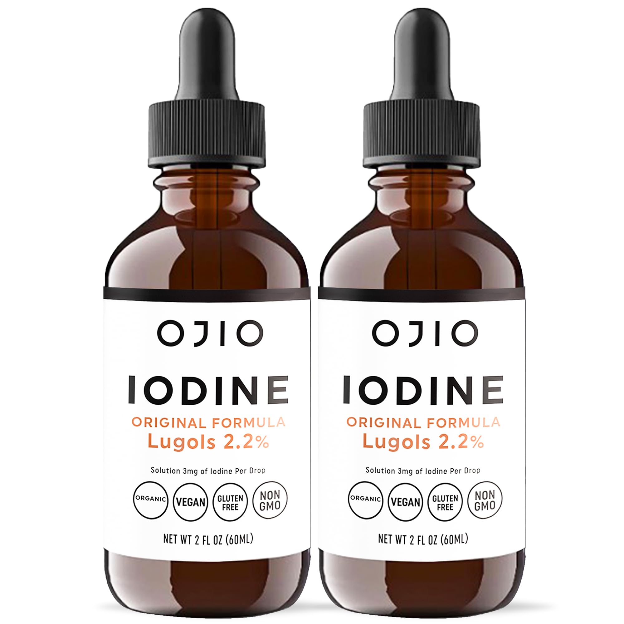 Lugols Iodine Solution 2% - 1 Year Supply - High Potency Liquid Oral Iodine Drops with Superior Absorption – Improves Overall Health & Energy for Women, Men, Kids - 2 fl Oz (Pack of 2)