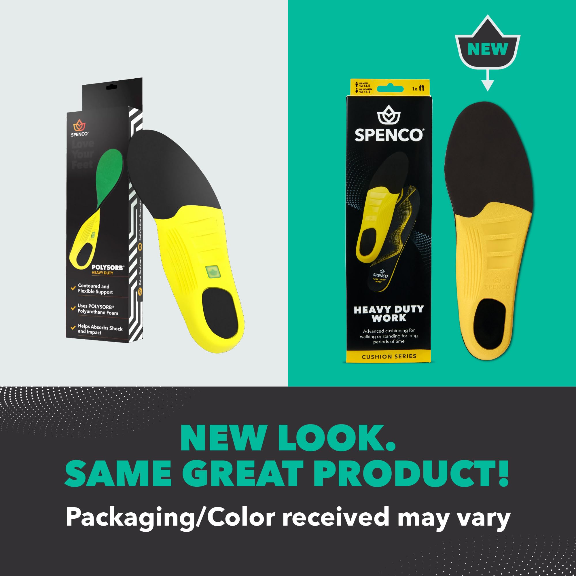 Spenco PolySorb Heavy Duty Insoles - Performance Foam Shoe Inserts w/ 4-Way Stretch Fabric & SpenCore Layer for Shock Absorption, Odor Control & All-Day Comfort & Stability - Fits Most Shoes