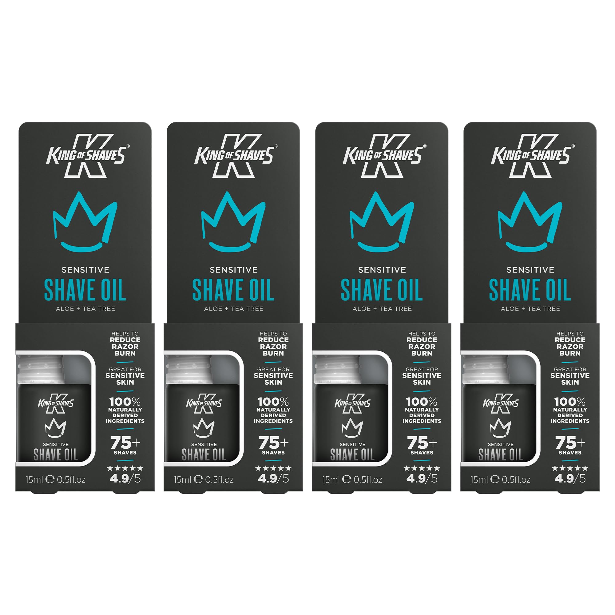 King of Shaves Sensitive Shave Oil for Men Quad Pack, Aloe Vera & Tea Tree, Clear No Foam Formula for Precision Shaving, Helps Reduce Razor Burn & Rash, Vegan, Travel Size, 4 x 0.5 FL OZ
