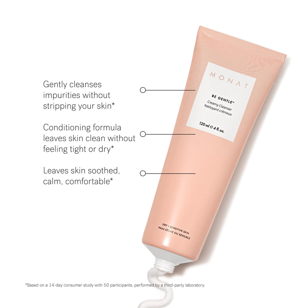 MONAT Be Gentle Creamy Cleanser -Gentle Facial Cleanser Cleanses Impurities w/out Stripping the Skin. Creamy Face Wash Gentle Cleanser. Face Moisturizer Hydrating Cleanser -Net Wt. 120 ml / 4.0 fl. oz