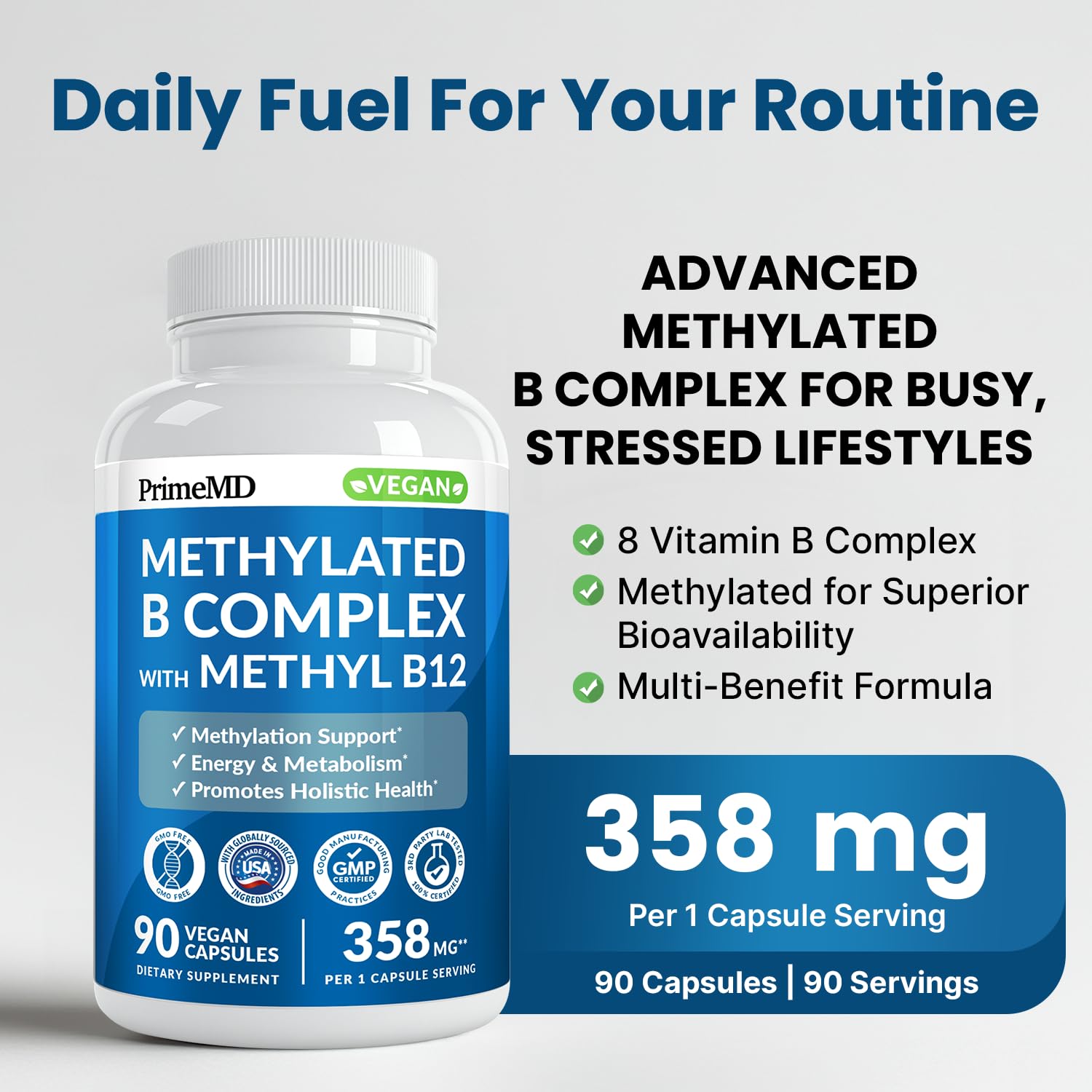 Methylated B Complex with Methylfolate and B12 Methylcobalamin 1000 mcg - Methylated Multivitamin for Energy, Brain Function, and Wellness - Vitamin B Complex for Men & Women (360 Servings, Pack of 4)
