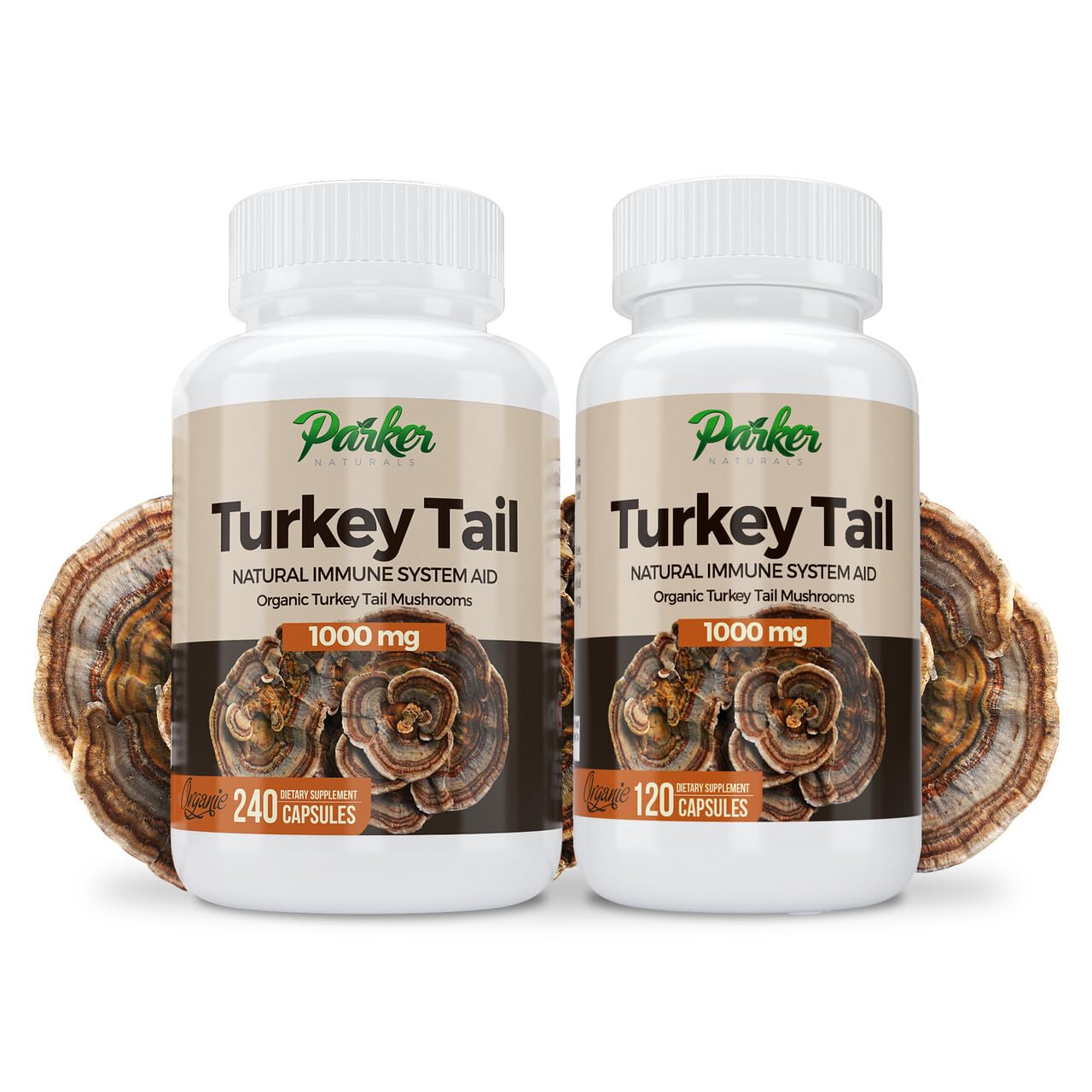 Parker Naturals Turkey Tail Mushroom Capsules - Organic Mushroom Supplement for Immune System Health Support - 1000 mg Premium Mushroom Supplements - 120 Capsules