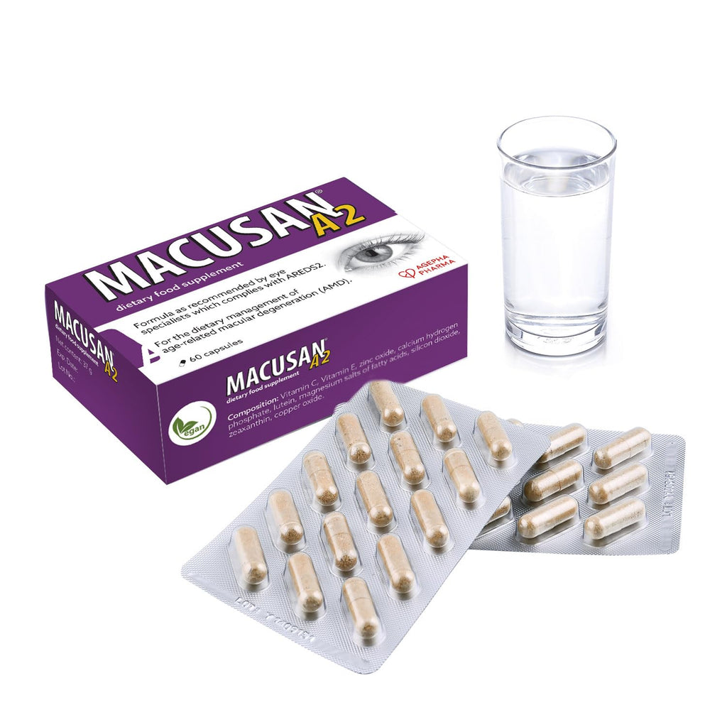 Macusan A2 AREDS2 Formula | Eye Health Dietary Food Supplement with Lutein, Zeaxanthin & Vitamins | Supports Vision & Helps Manage Age-Related Macular Degeneration (AMD) | 60 Capsules