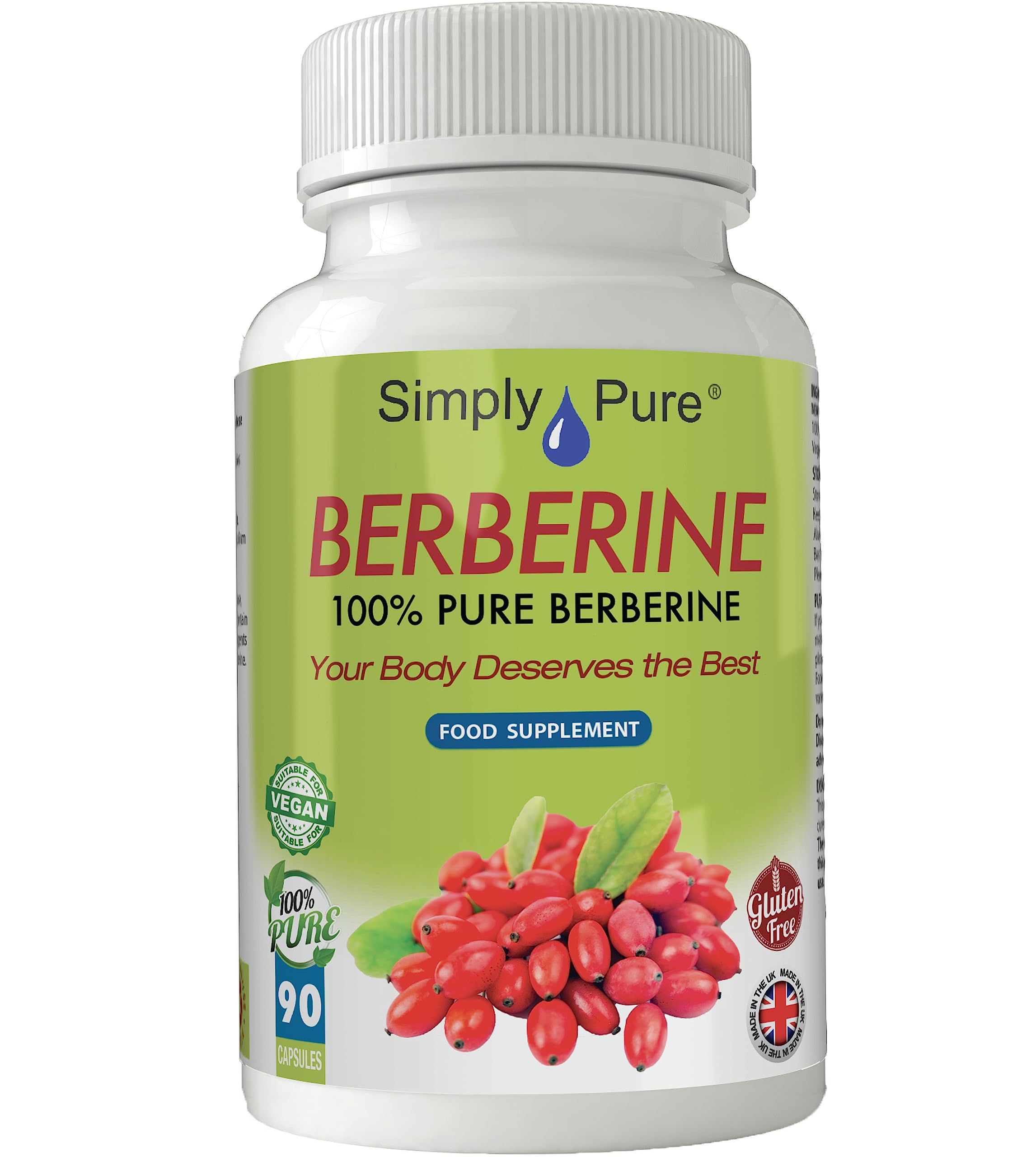 Simply Pure 100% Pure Berberine with NO Fillers or Binders | 90 Capsules