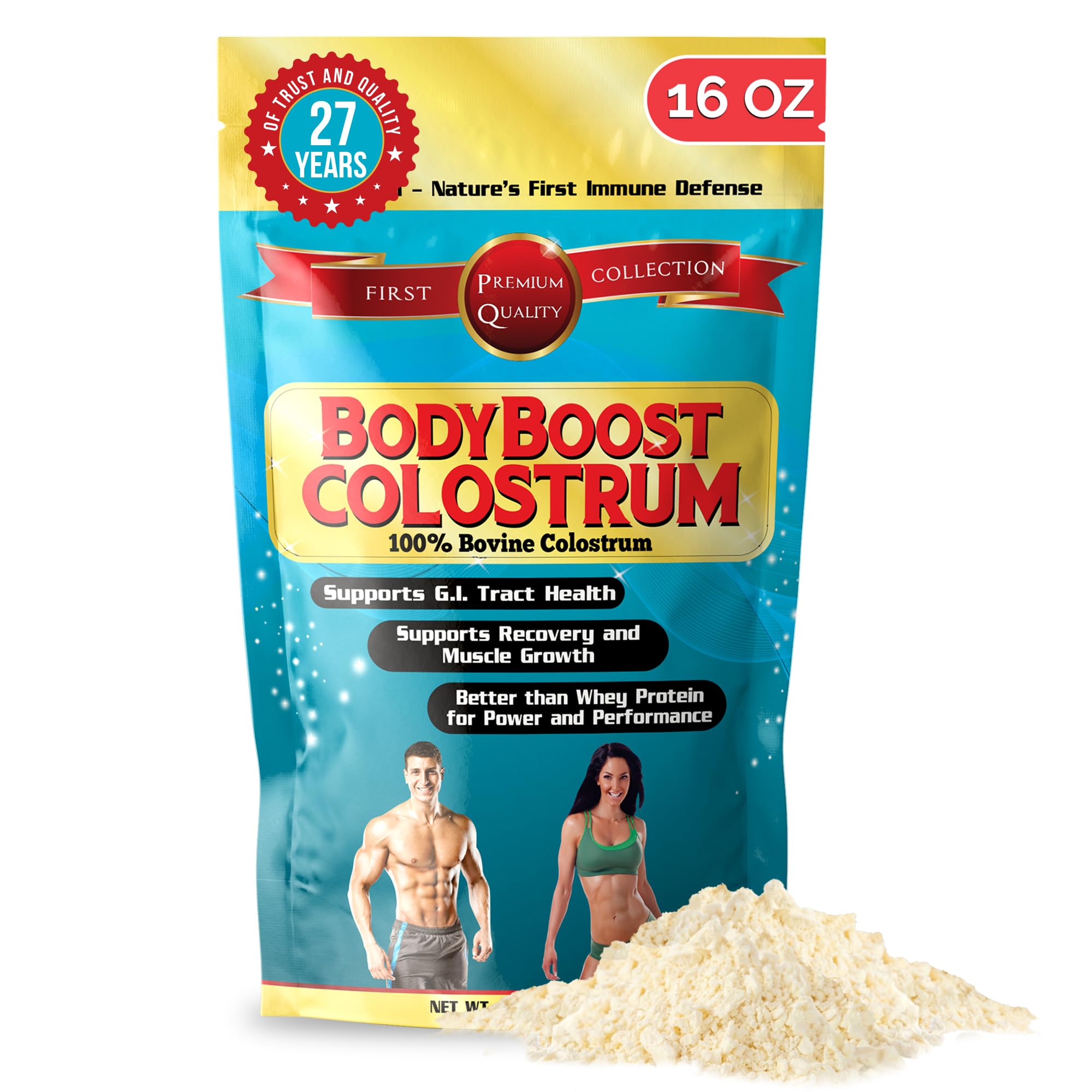 BodyBoost Whole Colostrum, 100% Bovine Colostrum Powder, Immune Booster with Immunoglobulin & Lactoferrin, Grass Fed Colostrum for Gut Health, 16 oz