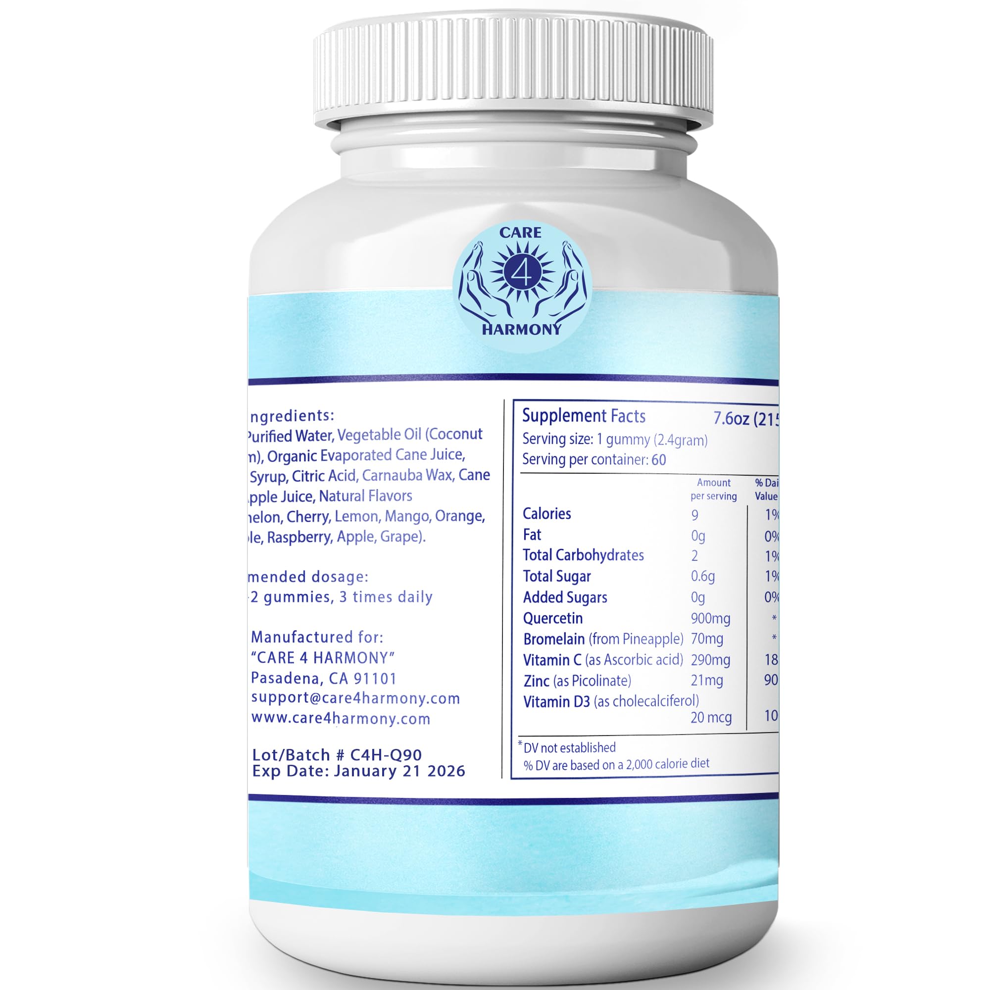 (2 Pack) Quercetin Gummies - Quercetin with Bromelain Vitamin C + Zinc Vitamin D3 – Chewable Quercetin 900mg Supplements - Quercetin for Kids and Adults (2)