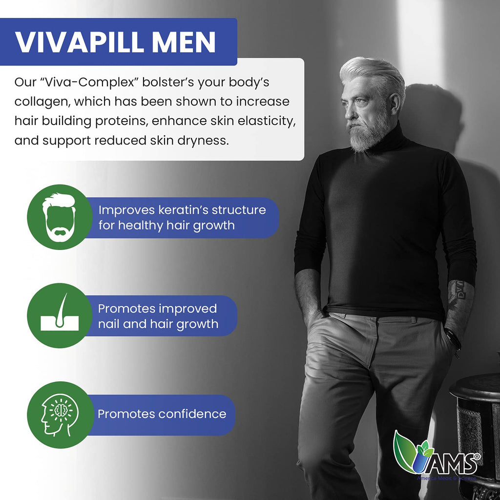 America Medic & Science VivaPill for Men (120 Capsules) Vitamins for Hair, Skin and Nails | Revitalizing Formula Pills with Biotin, Dietary Supplement for Hair Growth with Collagen and Keratin