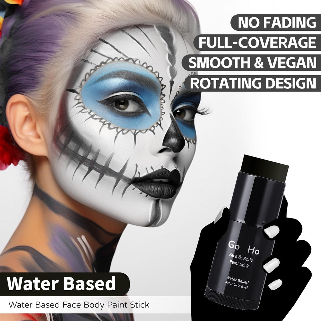 Go Ho Water Based Black Face Paint Stick Washable (1.06 Oz),Non-toxic Cream Body Paint,Full-coverage Black Face Paint Makeup Stick for Theater Halloween SFX Cosplay