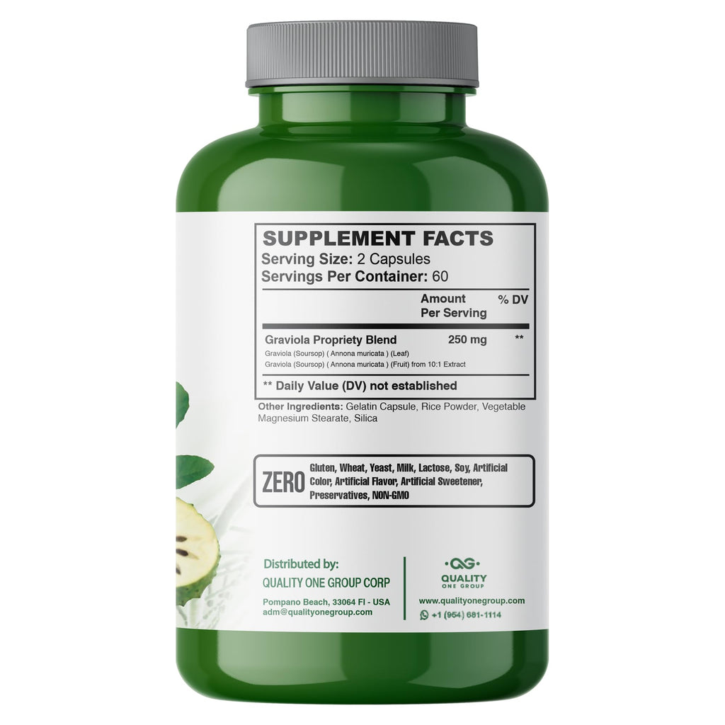 QUALITY ONE GRAVIOLA MAX - Pure Graviola Extract Supplement - Soursop (Annona muricata) -Immune System Booster & Antioxidants in Each Capsule of Pure Graviola (3 Units)