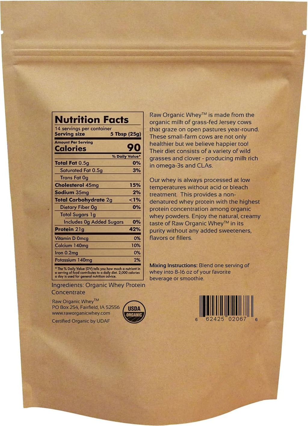 Raw Organic Whey Protein Powder, Grass Fed, Unflavored – 1 Ingredient, No Additives or Fillers, Undenatured, Made in USA, 12 oz