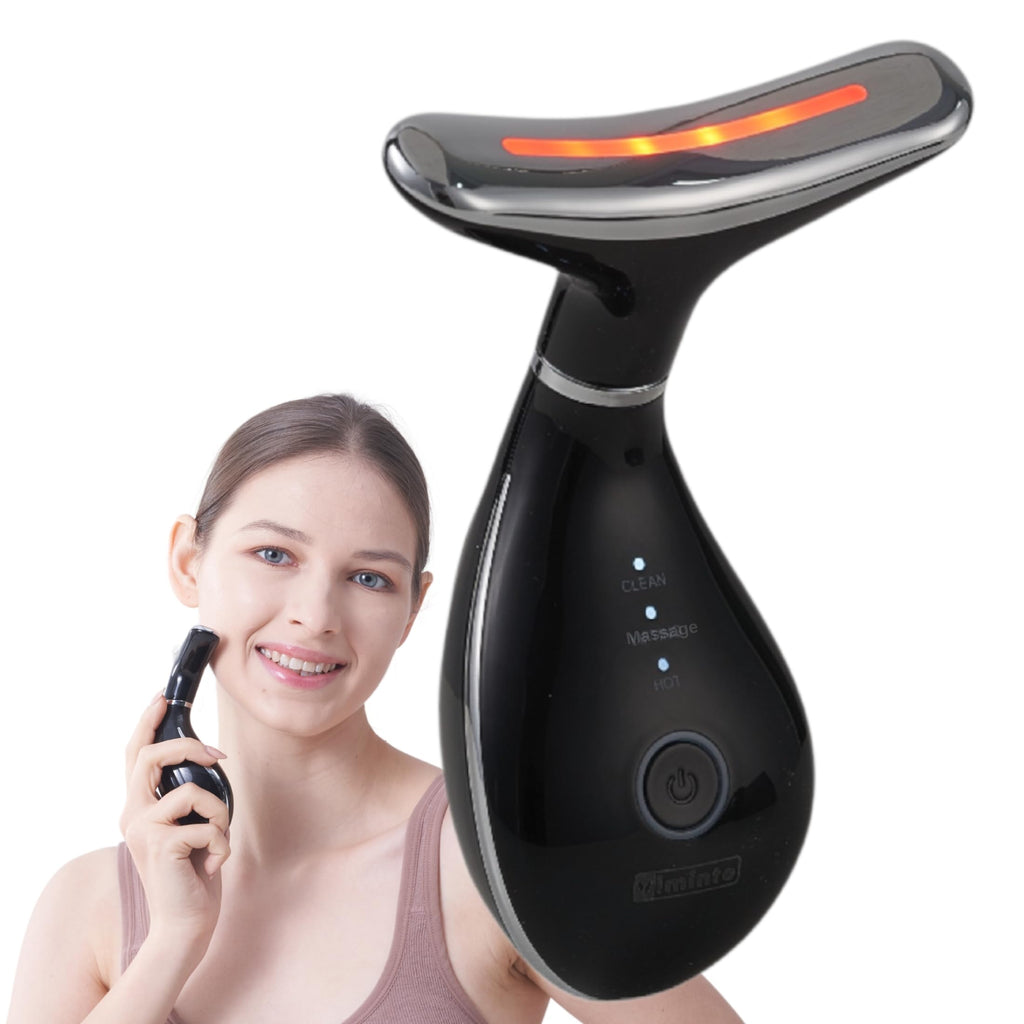 VIMINTO 3-in-1 Face Massager – Facial Massager Tool with Soothing Heat, Vibration, and Smart Touch – Red, Blue & Green Light Modes for Relaxation and Radiance – Compact & Portable - Black
