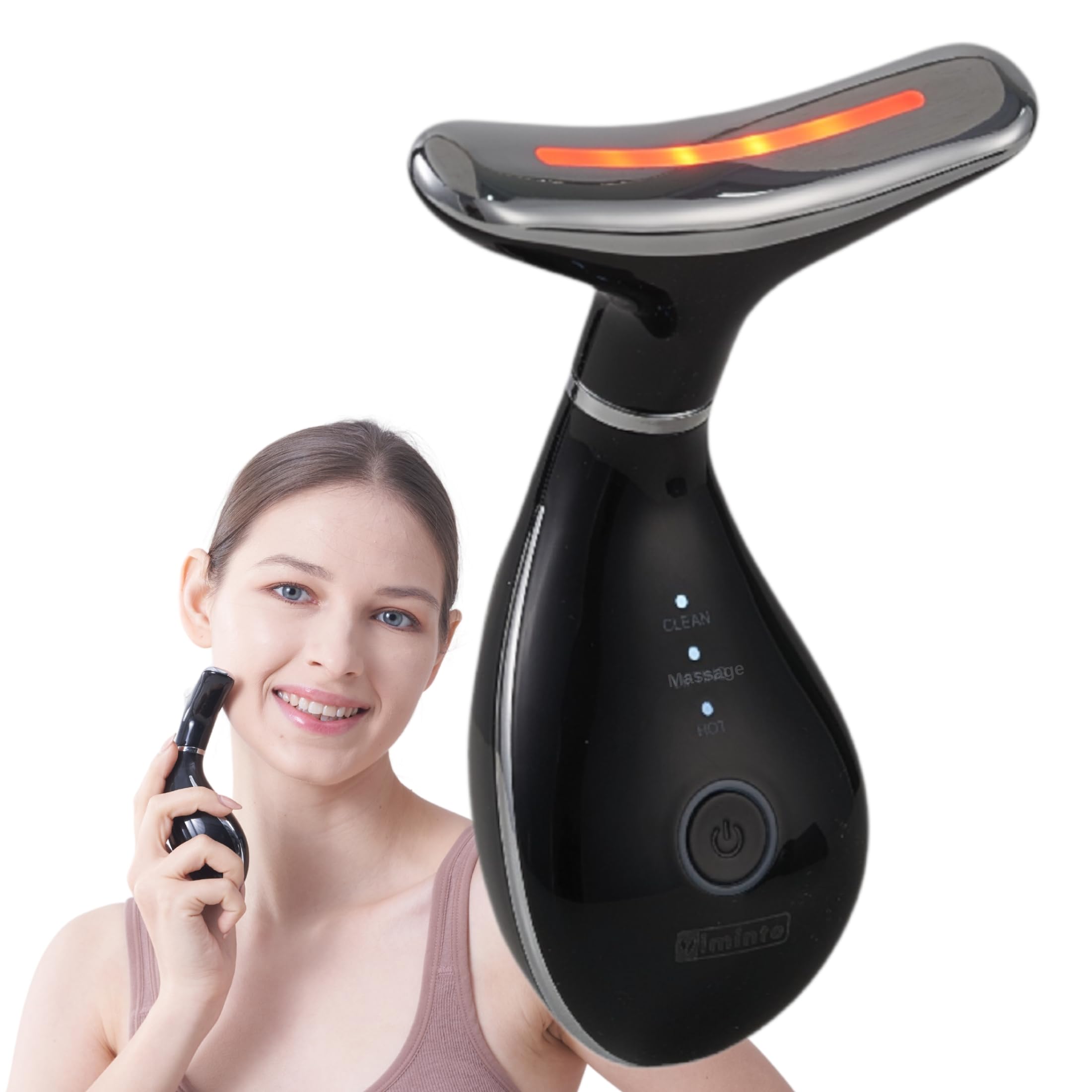 VIMINTO 3-in-1 Face Massager – Facial Massager Tool with Soothing Heat, Vibration, and Smart Touch – Red, Blue & Green Light Modes for Relaxation and Radiance – Compact & Portable - Black