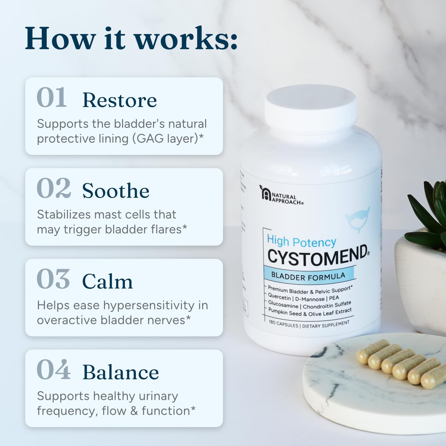CystoMend Bladder & Pelvic Discomfort Formula (High Potency) - Supports Less Flares & Urgency* - Premium Bladder Support for Women & Men - USA Manufactured & Third-Party Tested - 180 Capsules