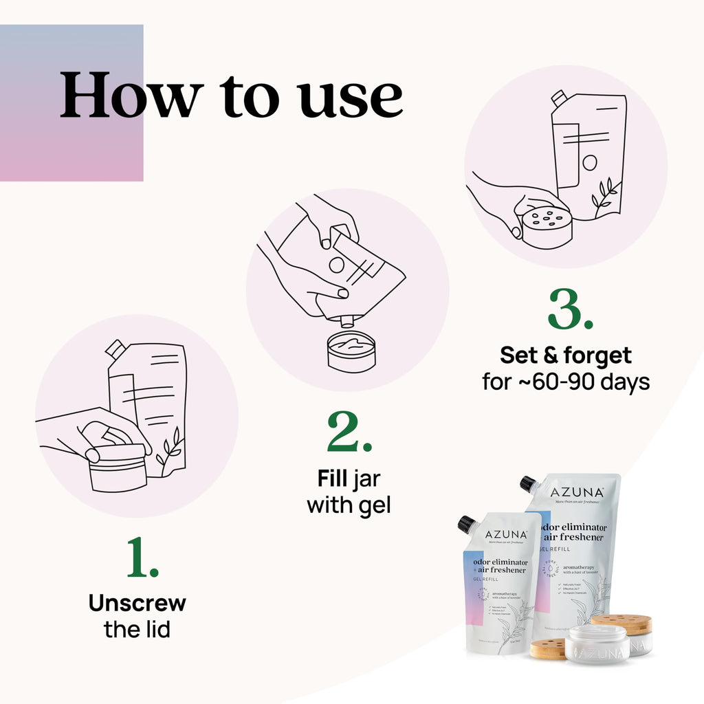 Azuna Air Freshener & Odor Eliminator for Strong Odor | 2 Room Kit Includes (2) 8 oz. Empty Luxe Glass Jars & 12 oz | Plant Powered by Australian Tea Tree Oil | Aromatherapy | Last 60-90 Days