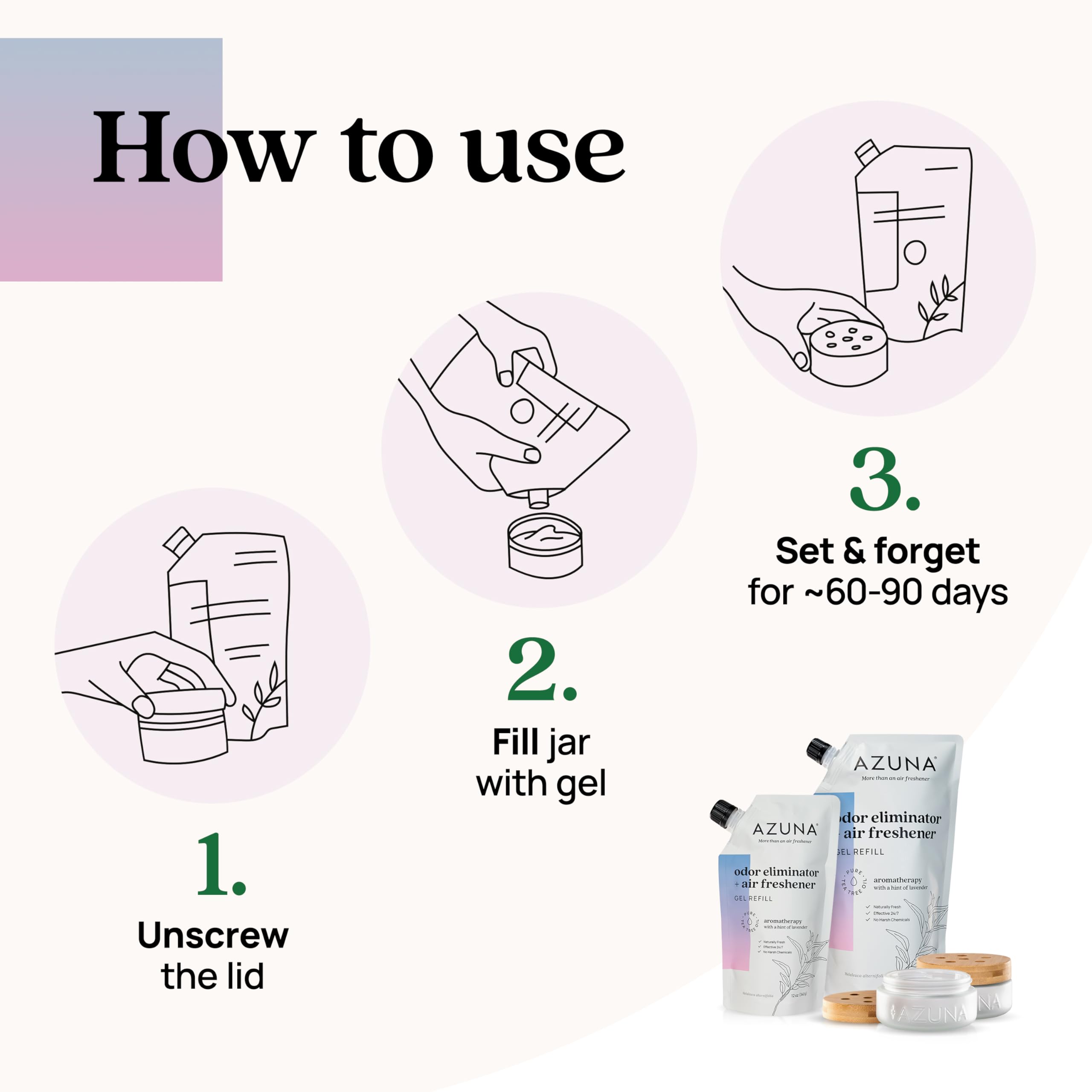 Azuna Air Freshener & Odor Eliminator for Strong Odor | 2 Room Kit Includes (2) 8 oz. Empty Luxe Glass Jars & 12 oz | Plant Powered by Australian Tea Tree Oil | Aromatherapy | Last 60-90 Days