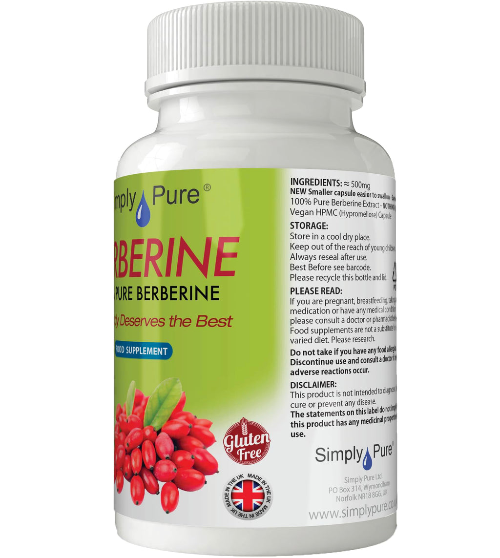 Simply Pure 100% Pure Berberine with NO Fillers or Binders | 90 Capsules