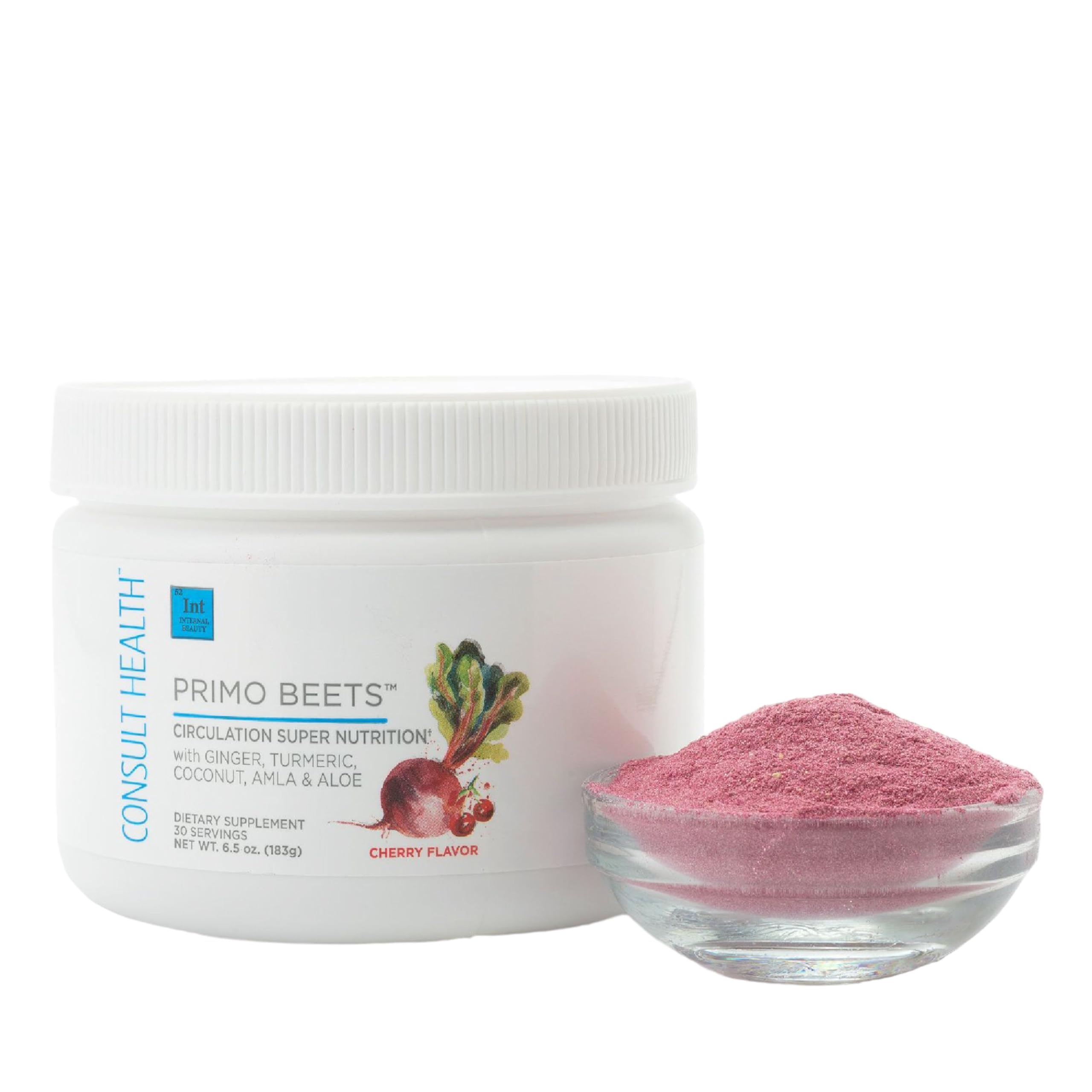 Consult Health Primo Beets Beet Root Powder, Nitric Oxide Supplements for Men & Women, Supports Circulation & Healthy Energy Levels, Drink Mix, Ginger, Turmeric, 6.5 oz.(30 Servings) Cherry Flavor