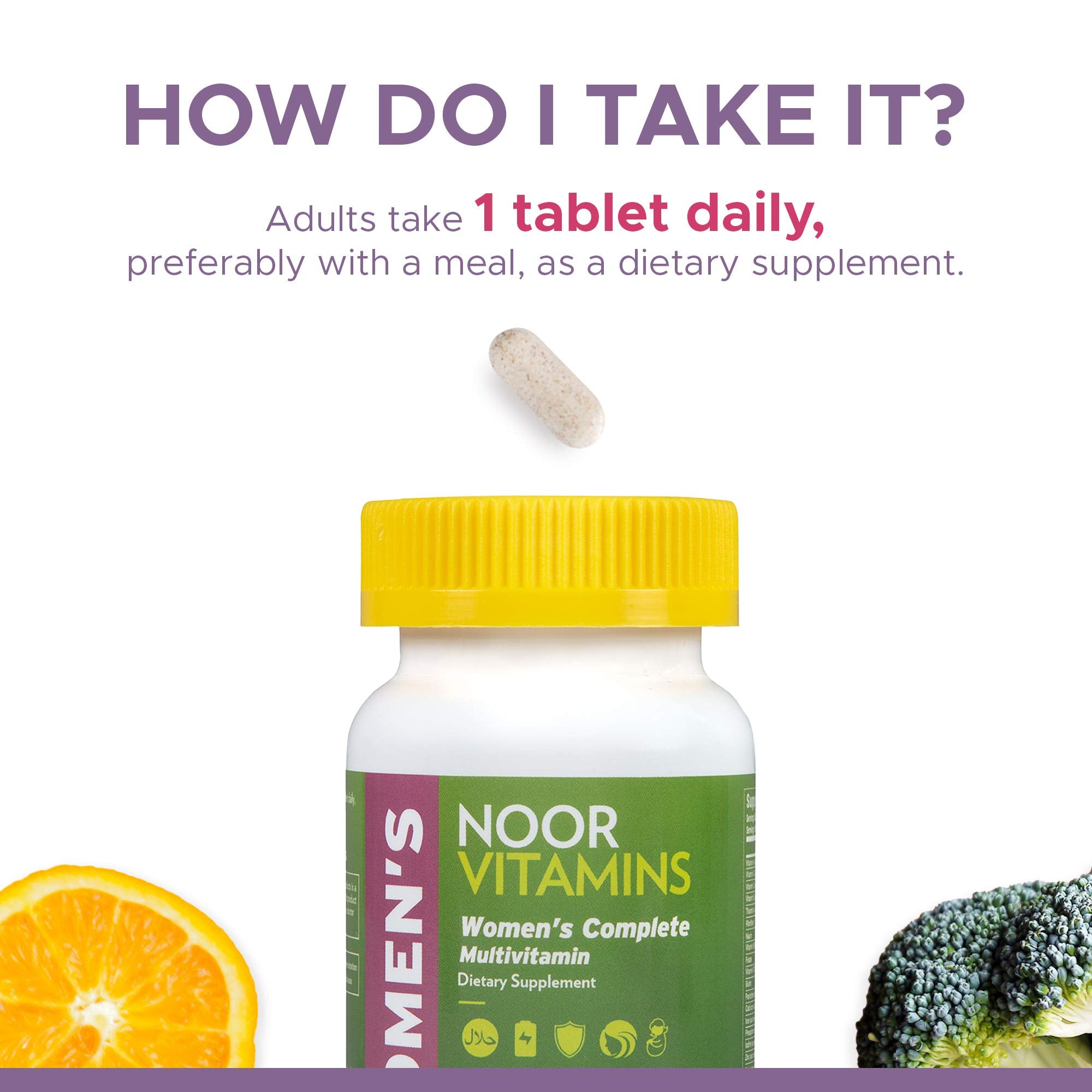 Noor Vitamins Halal Womens Multivitamin & Mineral I Once Daily Vitamin Supplement I Vegan | Supports Energy, Immunity, Metabolism, Healthy Appearance and Stages of Motherhood I 2-Month Supply