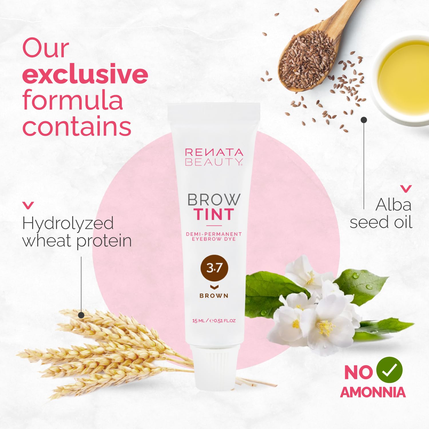 Renata Beauty Eyebrow Dye - Premium Brow Tint - 15 ml Long-lasting Tint with 4 Week Results - Safe & Gentle - 4 Colors Available [Brown]