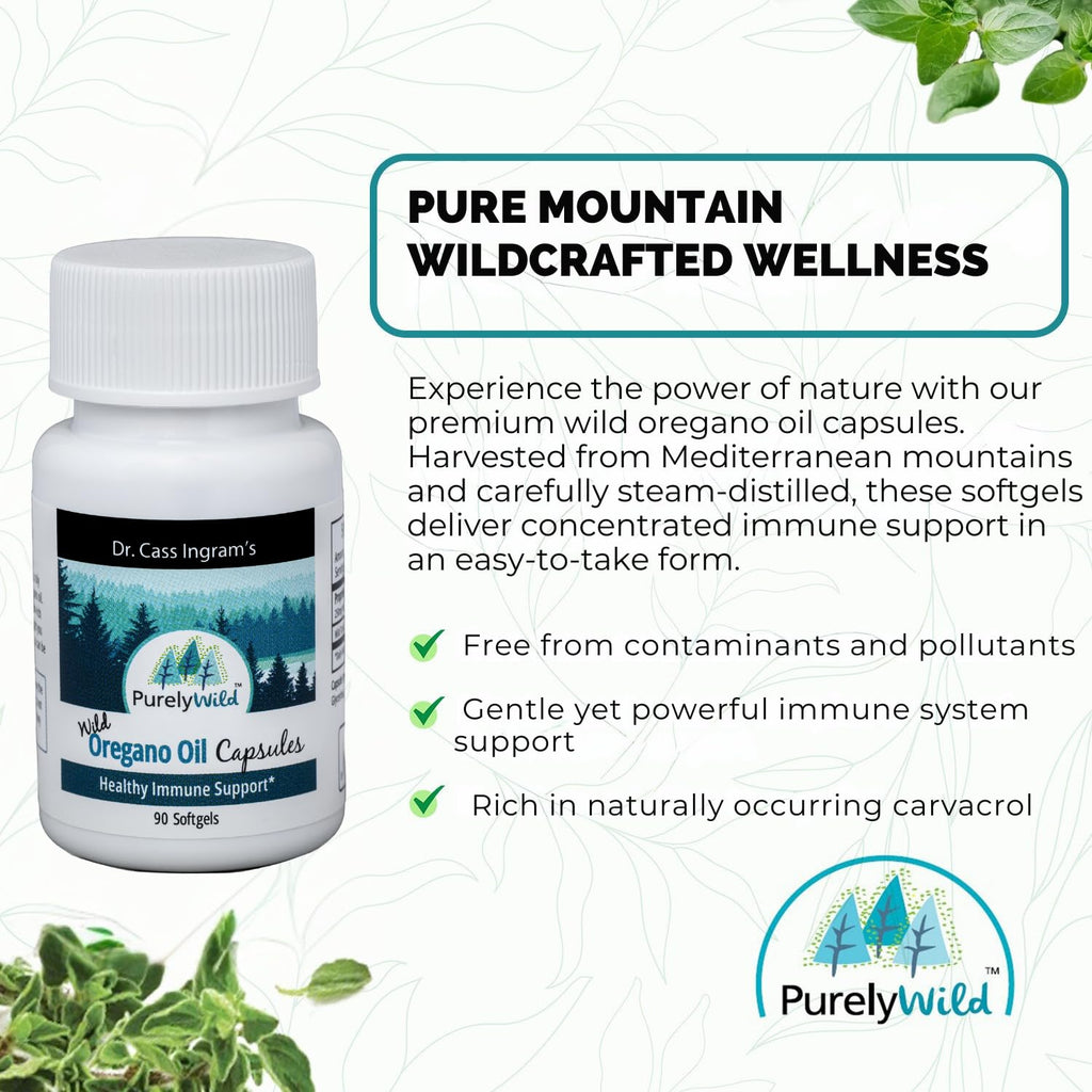 PURELY WILD Wild Oregano Oil Softgels by Dr. Cass Ingram - Wild-Harvested Turkish Oregano, Steam-Distilled and Emulsified in Extra Virgin Olive Oil - Immune & Digestive Support - Non-GMO - 90 Softgels