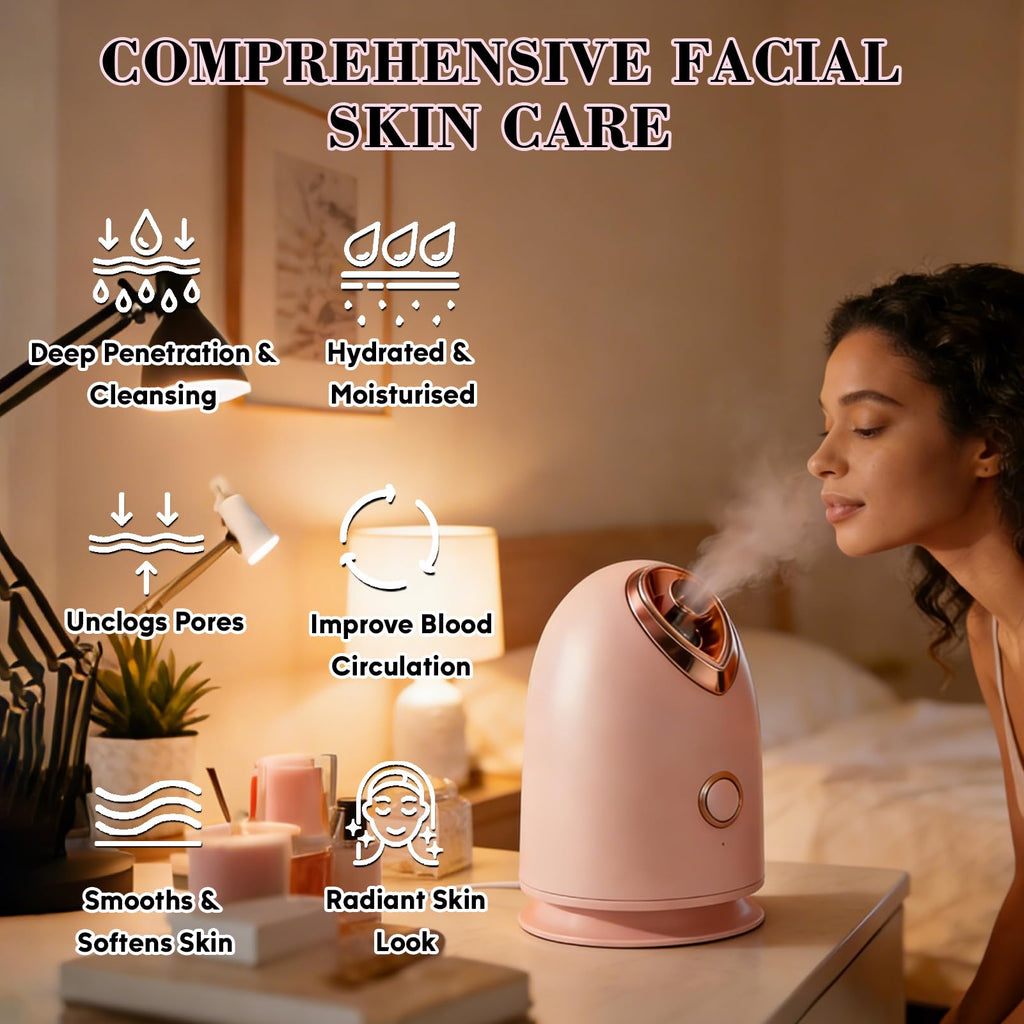 Pjordo Facial Steamer Spa Kit with 17 Skin Care Tools, Nano Ionic Face Steamer for Deep Cleaning Unclogs Pores, Warm Mist Humidifier Steamer for Face Home Sauna SPA, Self Care Gifts for Women