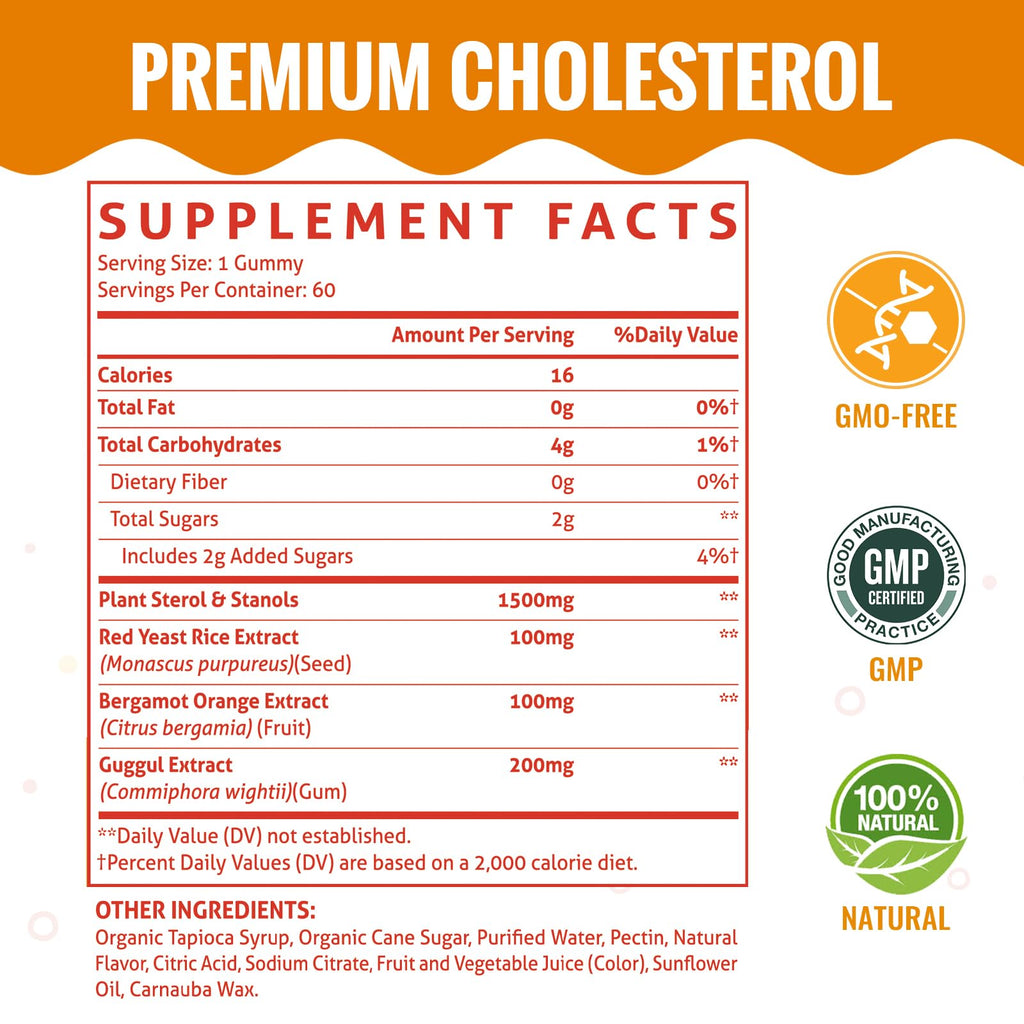 ChiQwench Cholesterol Supplements with 1500 Mg Plant Sterols & Stanols, Cholesterol Support Gummies, Cholesterol Complex Gummies, Maintains Normal Levels, Mixed Berry Flavor, 60 Count