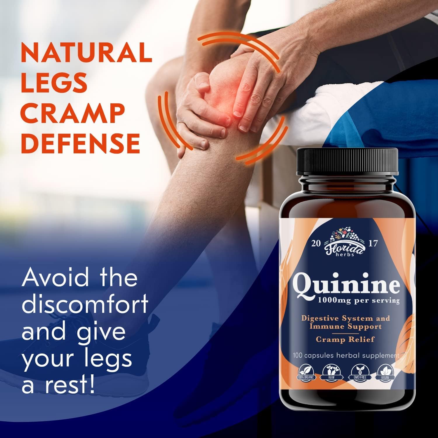 FLORIDA HERBS Leg Cramp Support – Organic Quinine Capsules from Cinchona Bark – 1000 mg Vegan Supplement – Muscle & Leg Cramp Relief – Made in USA – 330 Count (3 Bottles Total)