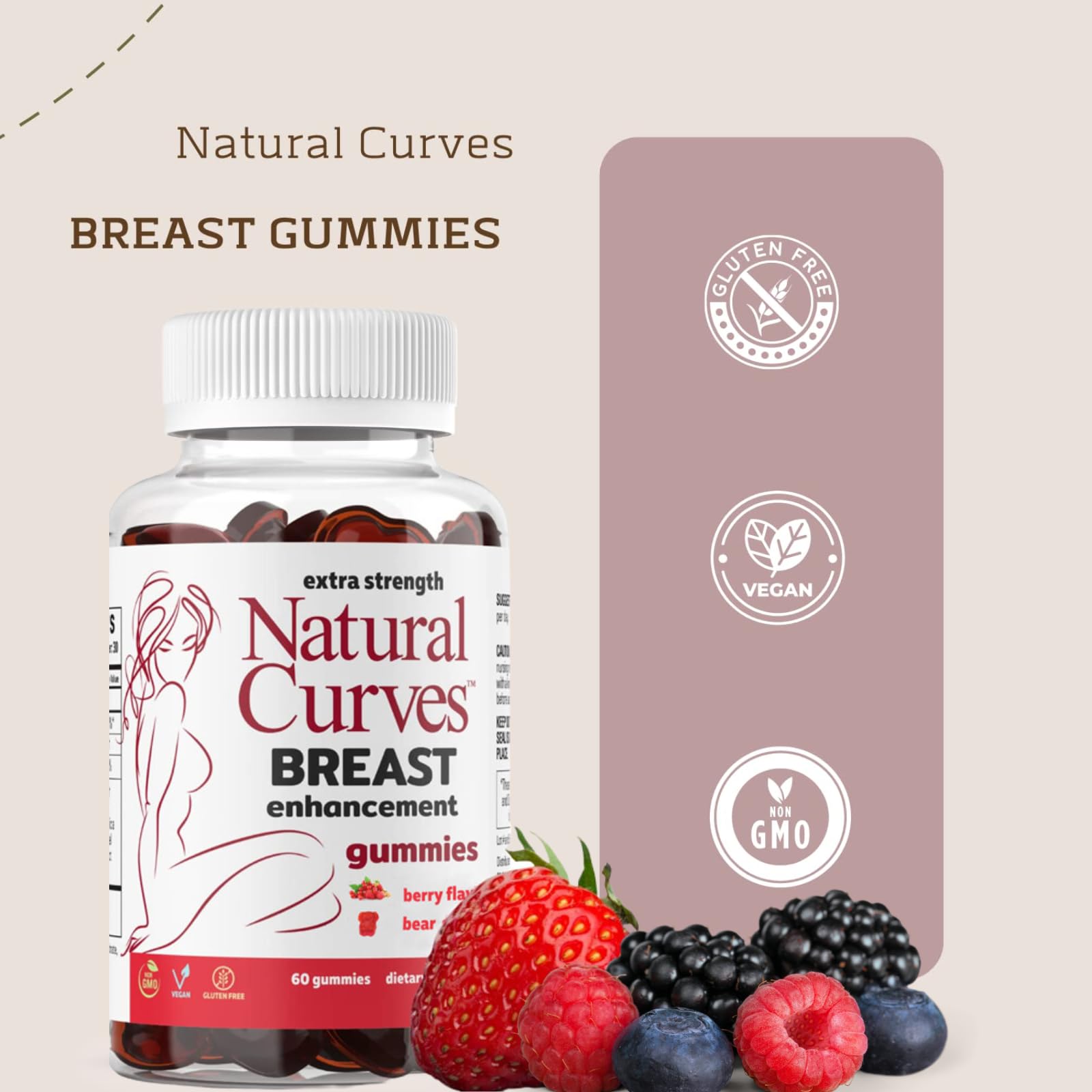 Natural Curves Breast Enhancement Gummies – Bust Firming & Lifting Support – Plant-Based Herbal Formula for Fuller, Perkier Breasts – Feminine Health Supplement – Made in USA – 60 Gummies