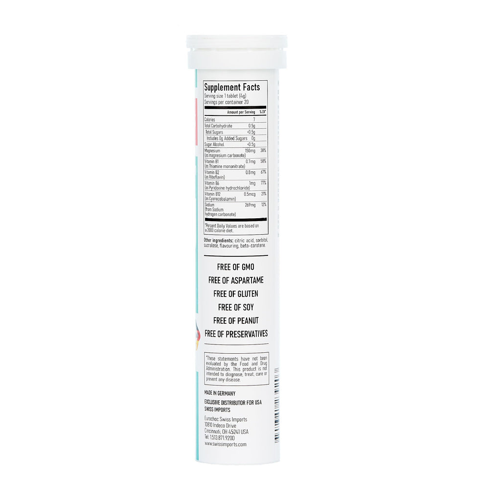 Swiss Imports Effervescent Magnesium + B Complex Dietary Supplement, 6-Pack, 120 Tablets