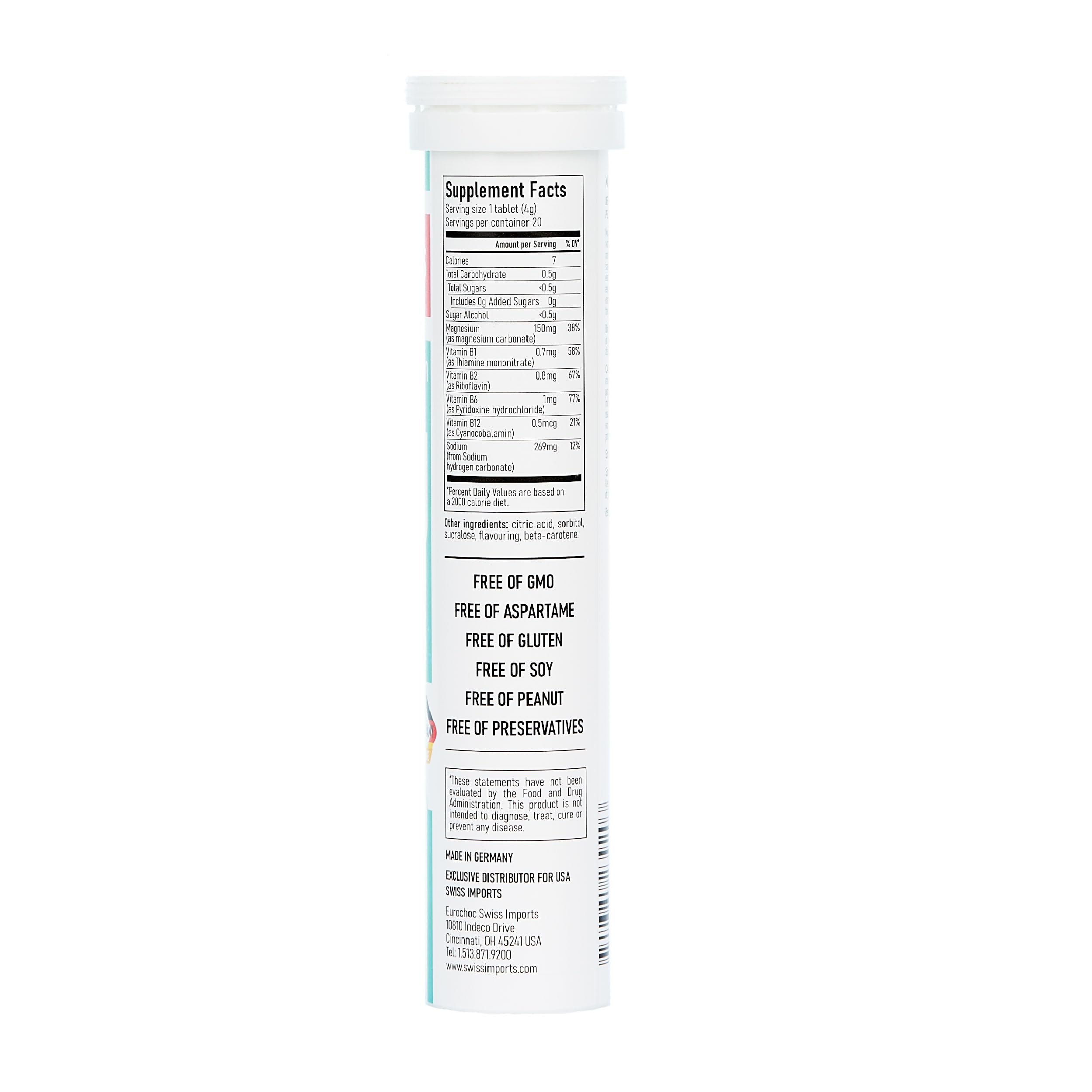Swiss Imports Effervescent Magnesium + B Complex Dietary Supplement, 6-Pack, 120 Tablets