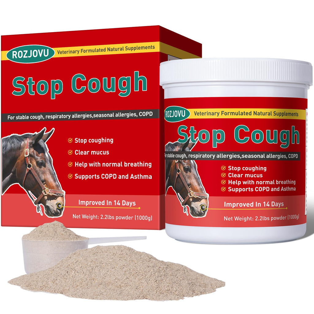 Stop Cough Horse Supplements Powder, Supports Horses with Stable Coughs, Respiratory Allergies, Free Seasonal Allergies, COPD, 2.2 lbs, 70 Day Supply