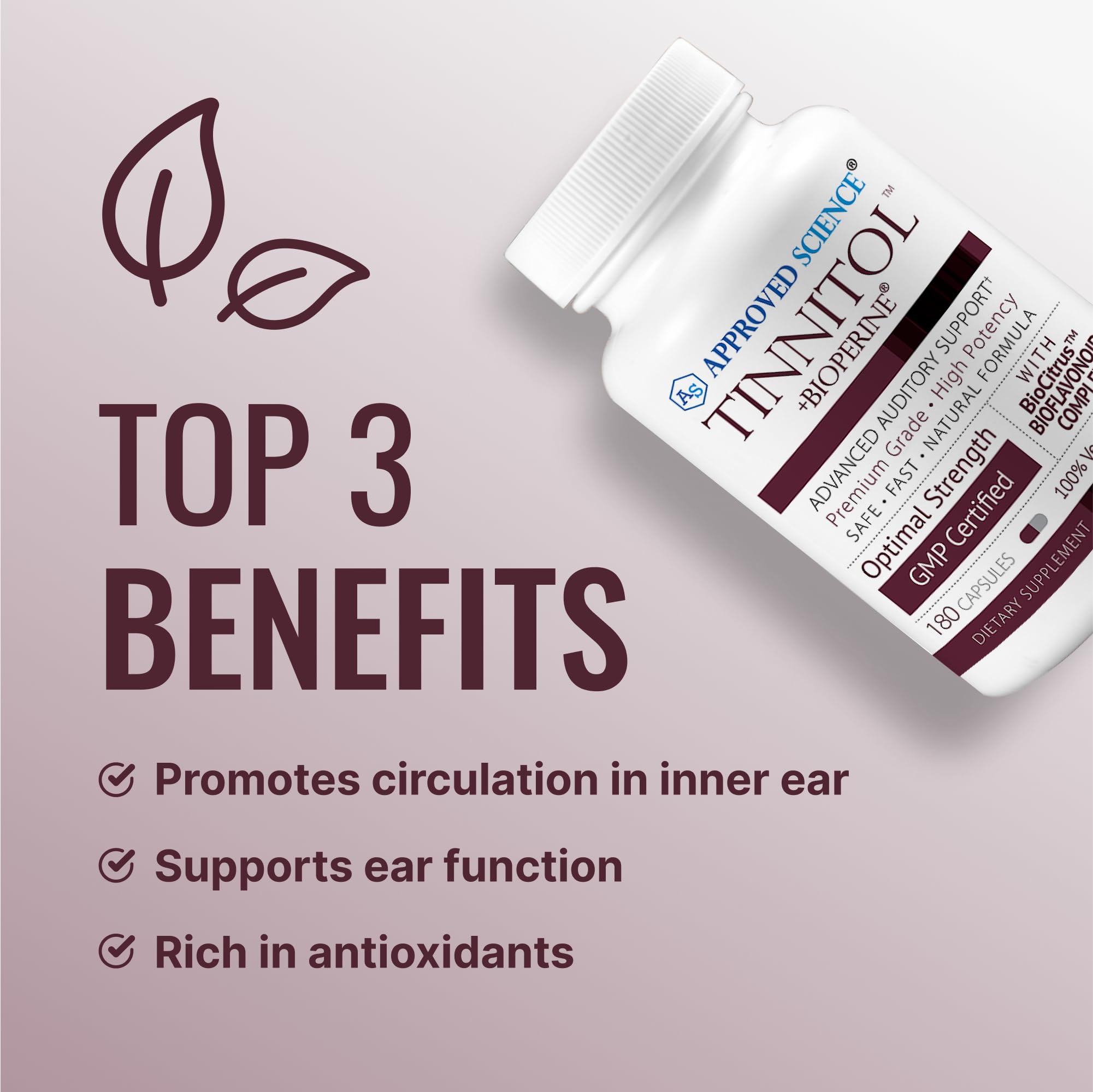 Approved Science Tinnitol - Tinnitus Support Supplement - Ease Ringing in The Ears - Boost Inner Ear Health - 1 Bottle - 3 Month Supply - Made in The USA