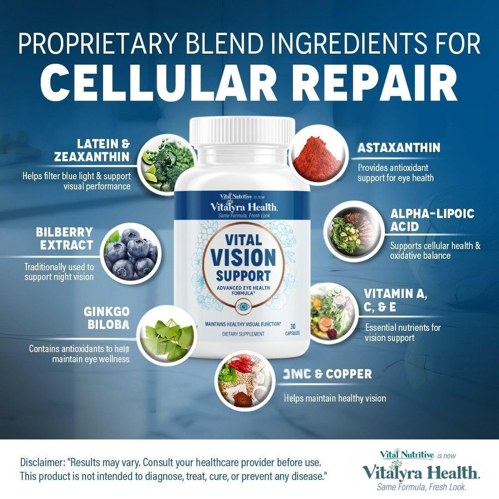 Vital Vision Support – Eye Health Supplement with Vitamin A, Lutein, Beta Carotene & Antioxidants – Eye Vitamins Support Hydration & Oxidative Stress -30 Days Serving