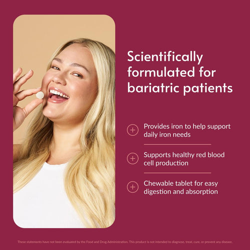 Bariatric Advantage Chewable Iron 29 mg - for Bariatric Surgery Patients - Iron with Vitamin C - No Iron Taste - Ferrous Fumarate & Carbonyl Iron Supplement - Passion Fruit - 90 Count