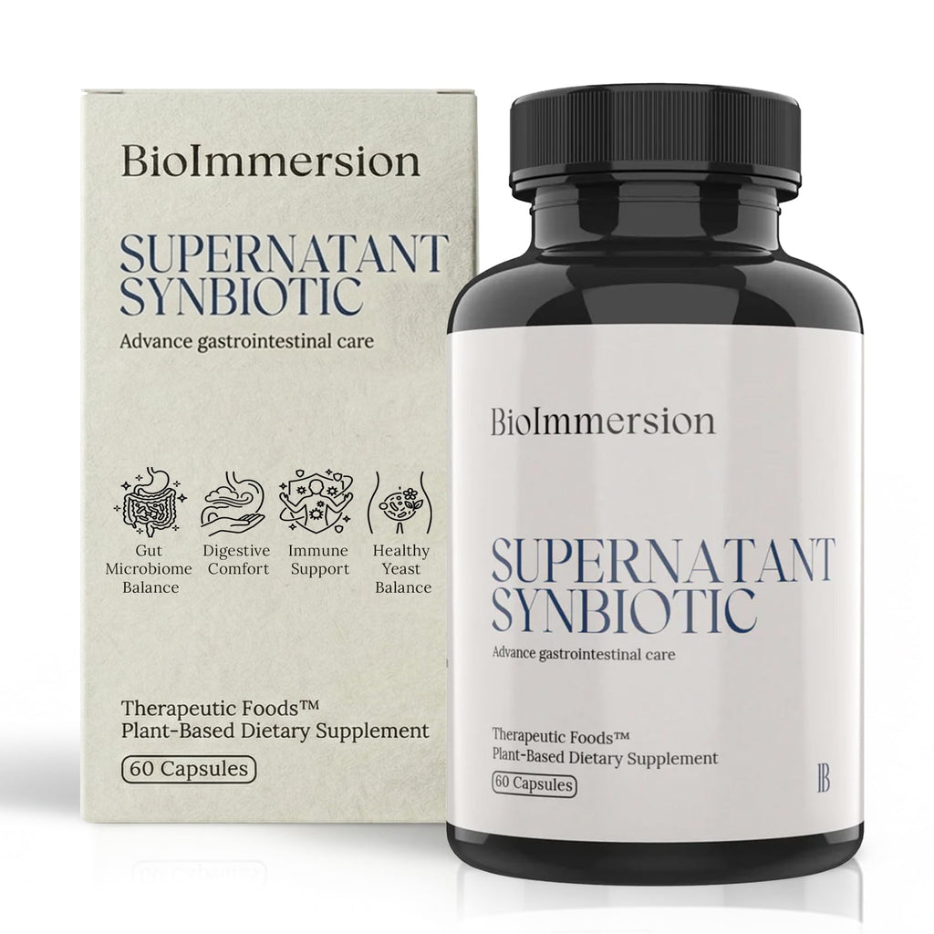 BioImmersion Supernatant Synbiotic - Prebiotic Probiotic Postbiotic - Eases Digestive Discomfort, Gut Imbalance & Yeast Overgrowth - Immune & Microbiome Support for Men and Women - 60 Capsules