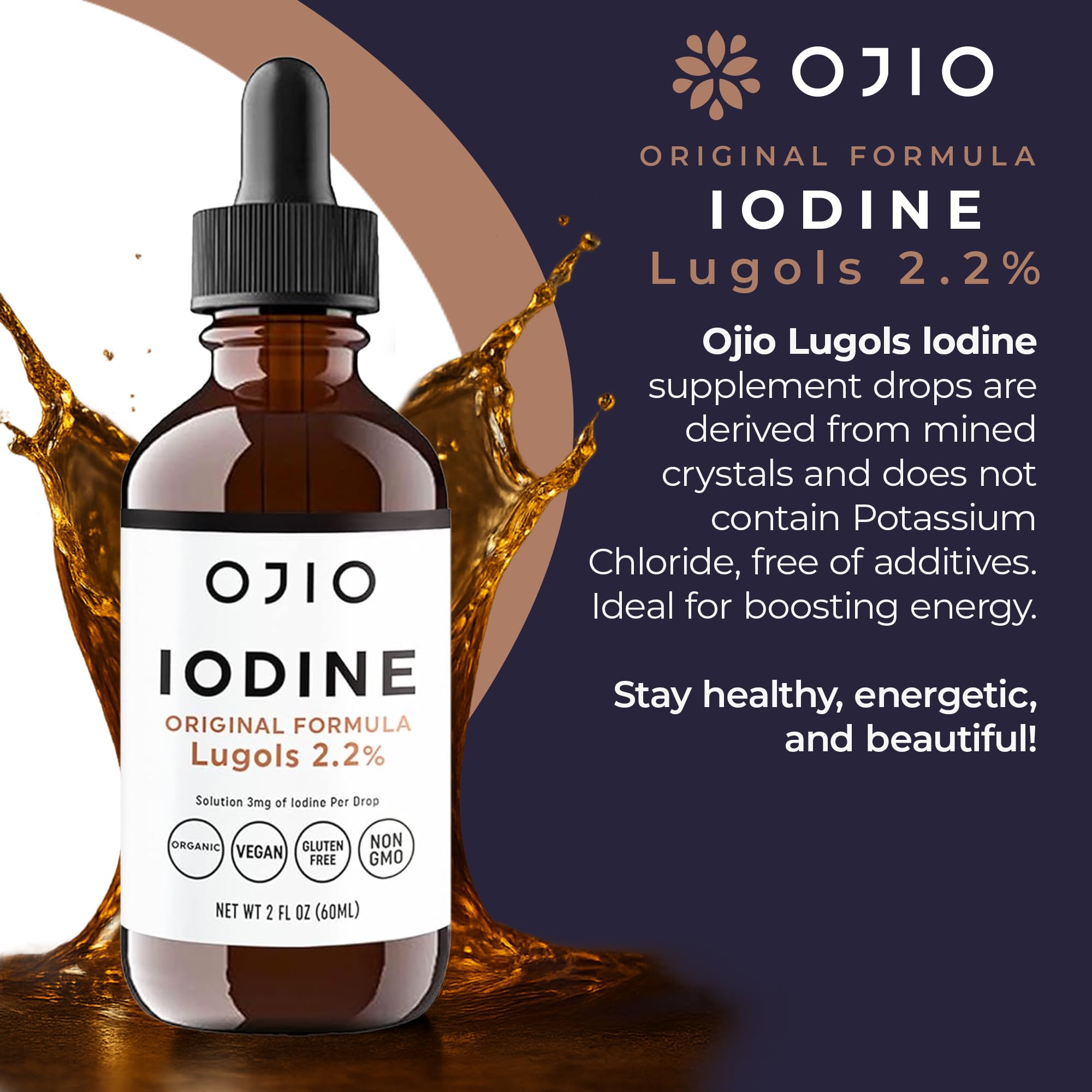 Lugols Iodine Solution 2% - 1 Year Supply - High Potency Liquid Oral Iodine Drops with Superior Absorption – Improves Overall Health & Energy for Women, Men, Kids - 2 fl Oz (Pack of 2)