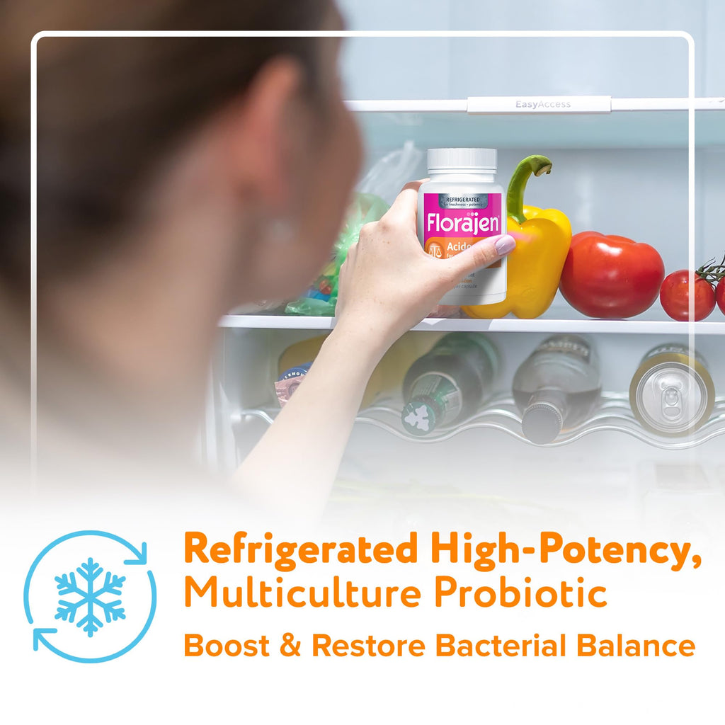 Florajen Acidophilus High Potency Refrigerated Supports Overall Health, 20 Billion CFUs for Potent Probiotic Benefits, Unflavored, 60 Count