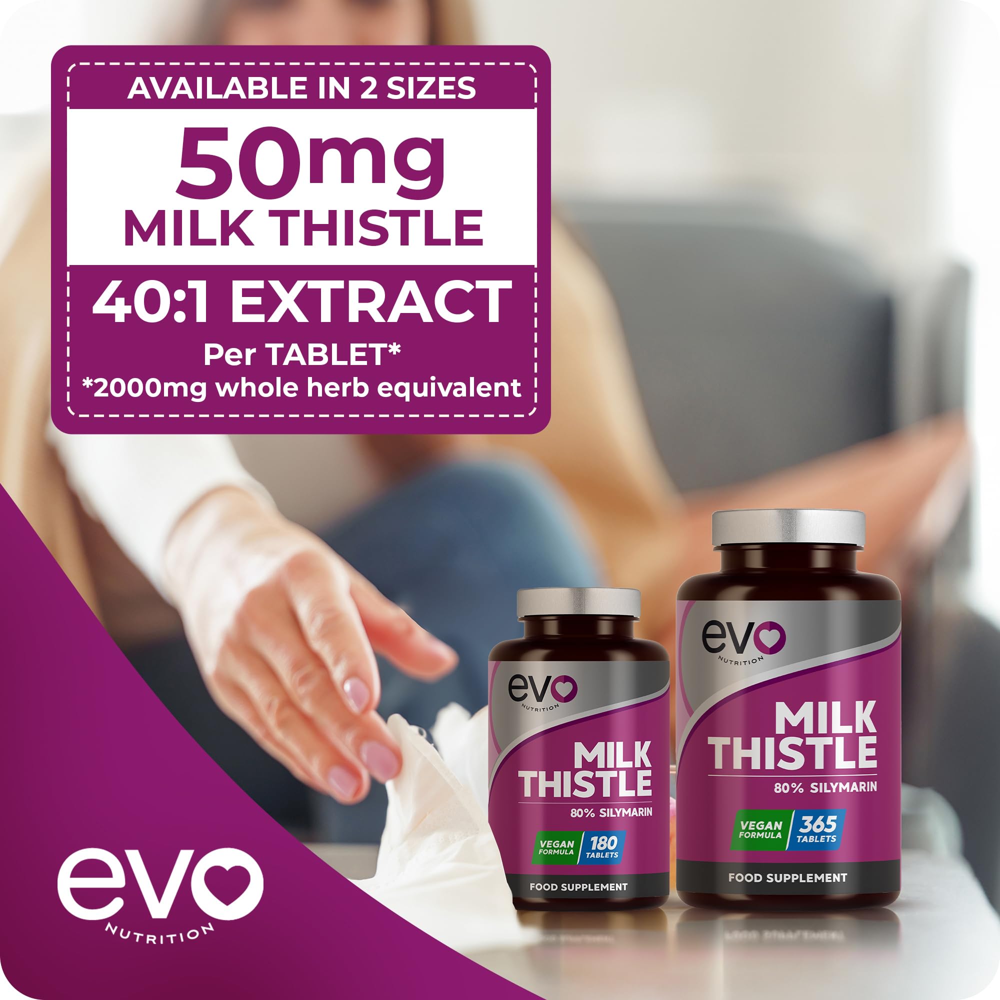 EVO Nutrition Milk Thistle, 80% Silymarin, 180 Vegan Tablets