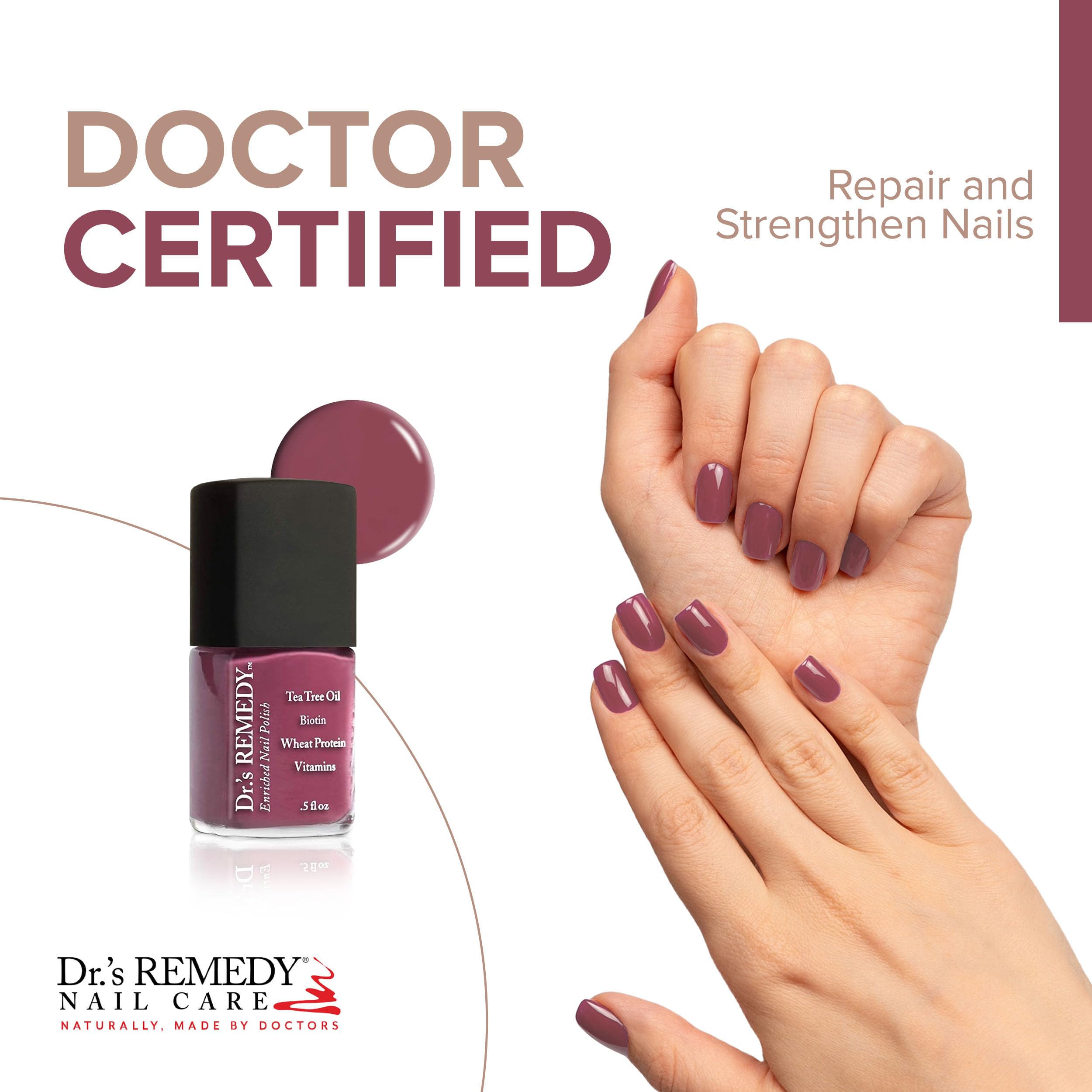Dr’s Remedy 3 Pack Nail Polish Kit, ANNIVERSARY Kit, All Natural Enriched Nail Strengthener Non Toxic and Organic - BRAVE Berry/TOTAL Two-in-One Glaze/RESILIENT Rose