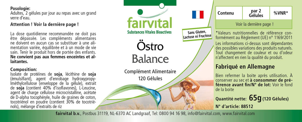 Fairvital Östro Balance - Support for Menopause - 120 Capsules - High Dose - Soy Isoflavones + Vitamin E