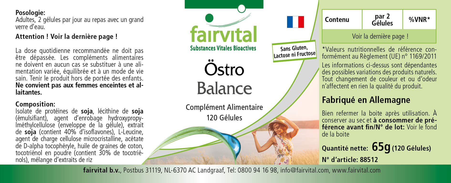 Fairvital Östro Balance - Support for Menopause - 120 Capsules - High Dose - Soy Isoflavones + Vitamin E